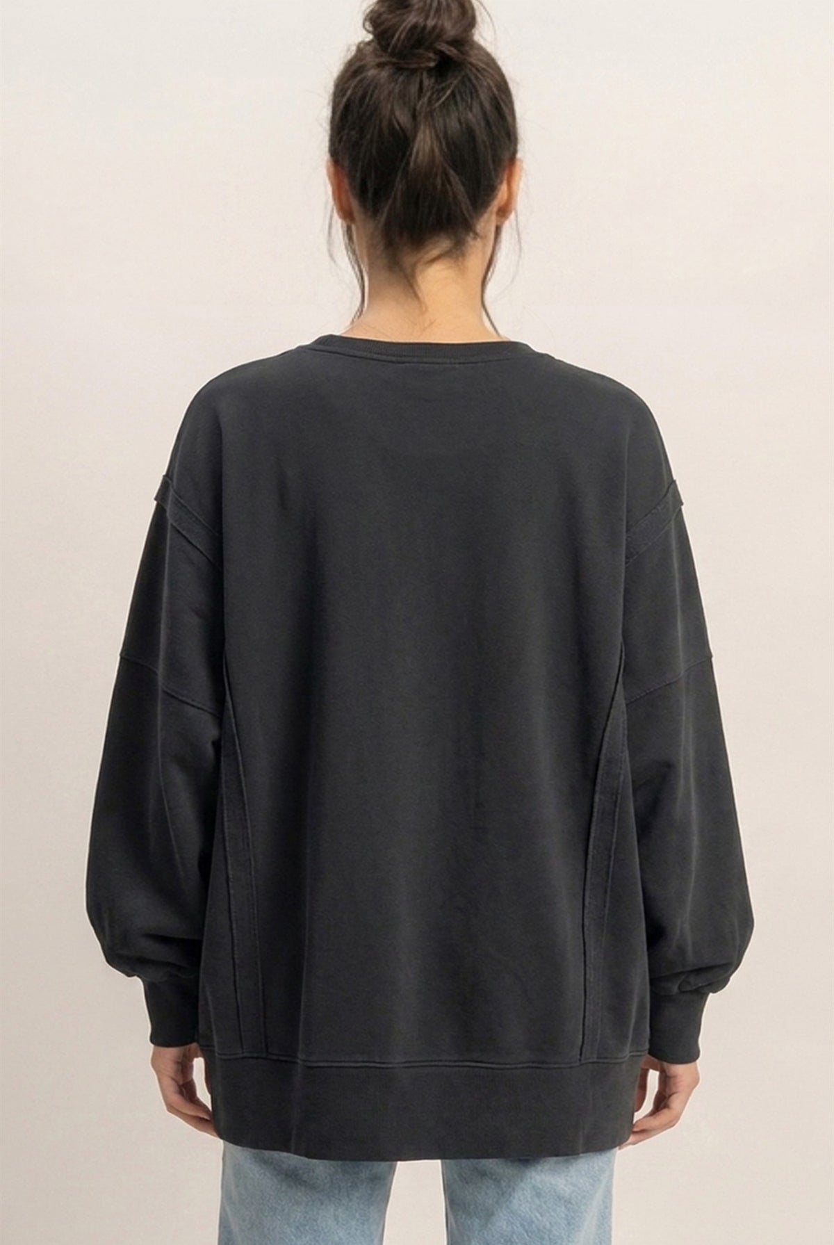 Wholesale Pigment Dye Oversized Raw Edge Sweatshirt Sweatshirts DZ26C737 BLACK DOUBLE ZERO