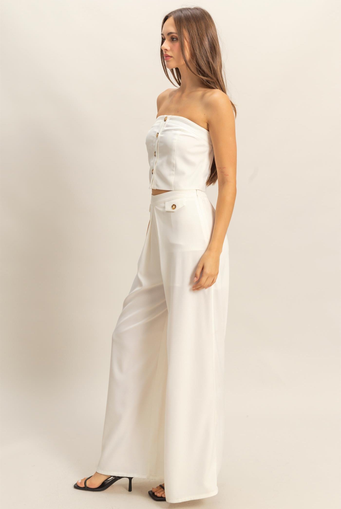 Wholesale Strapless Buttoned Top And Pants Set Clothing HF25E017-SET OFF WHITE HYFVE