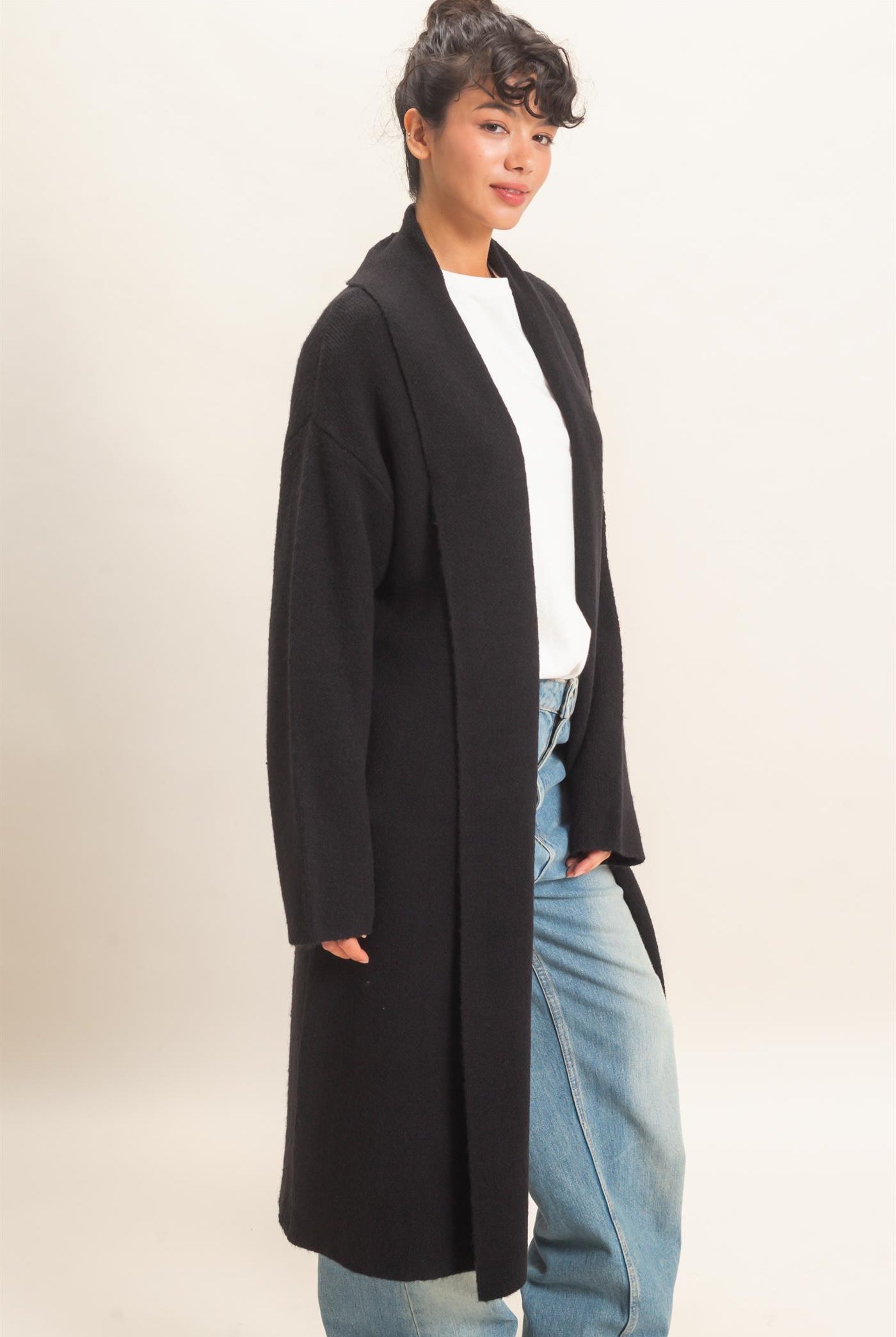 Wholesale Duster Cardigan Sweaters DZ26E267 BLACK DOUBLE ZERO