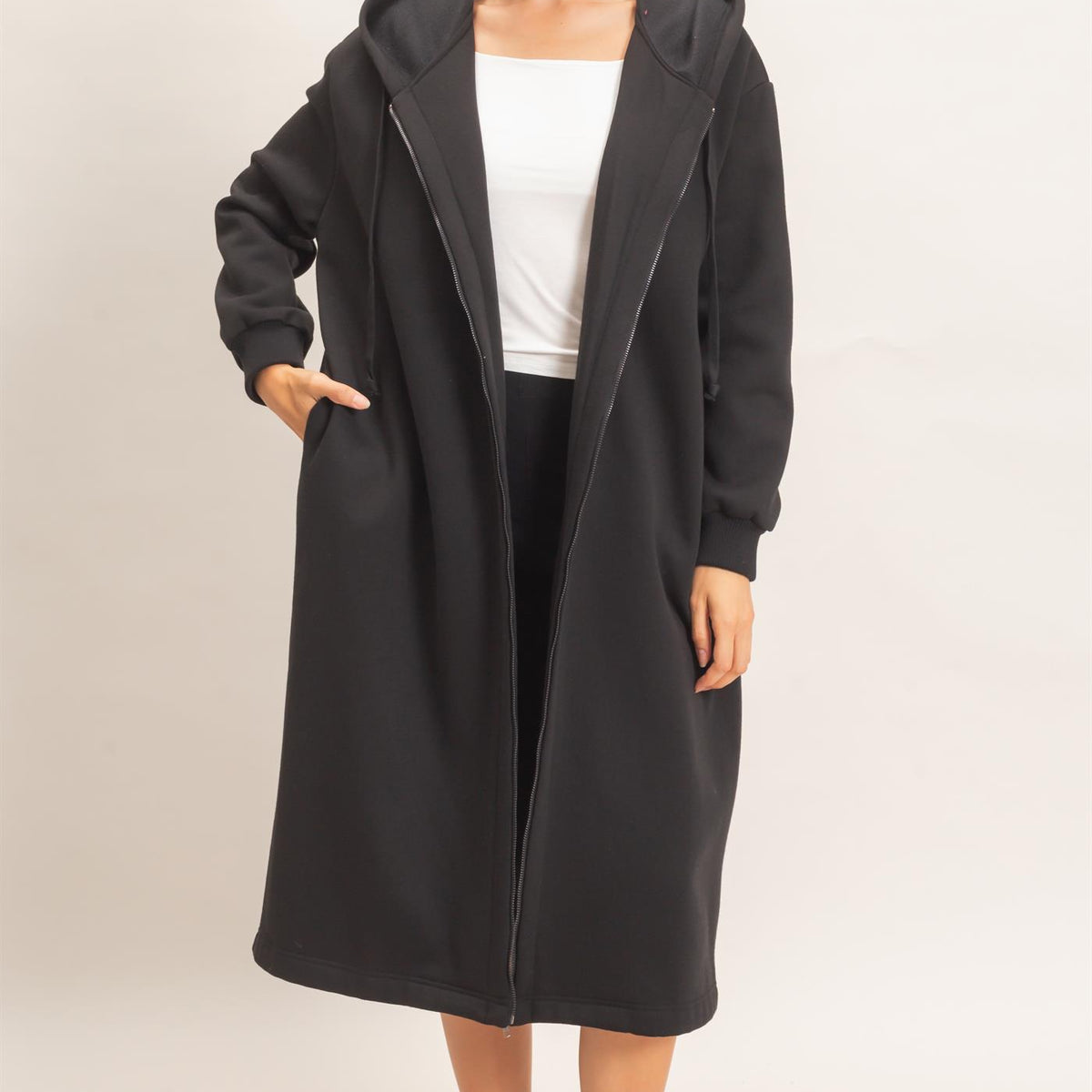 Wholesale Oversized Longline Zip-Up Hoodie Jacket Outerwear HF26E650 BLACK HYFVE