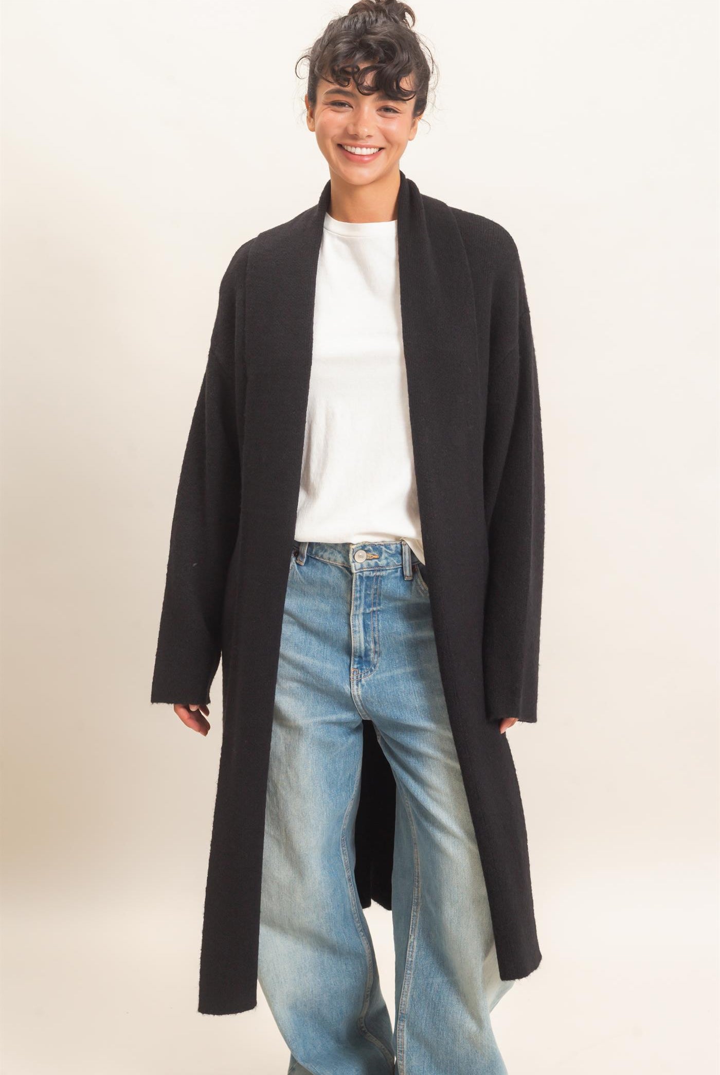 Wholesale Duster Cardigan Sweaters DZ26E267 BLACK DOUBLE ZERO