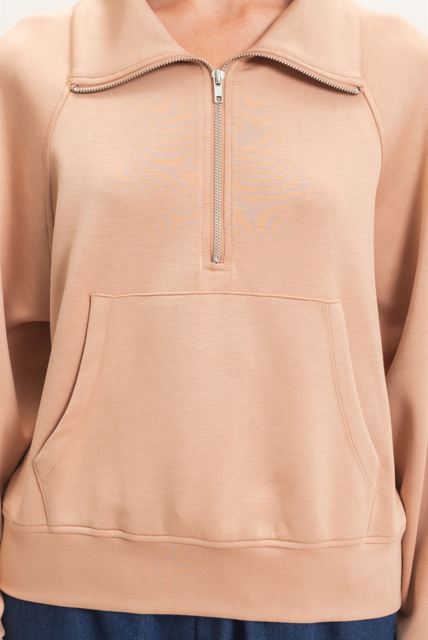 Wholesale Half-Zip Collar Raglan Pullover Sweatshirts DZ26C967 DARK TAUPE DOUBLE ZERO