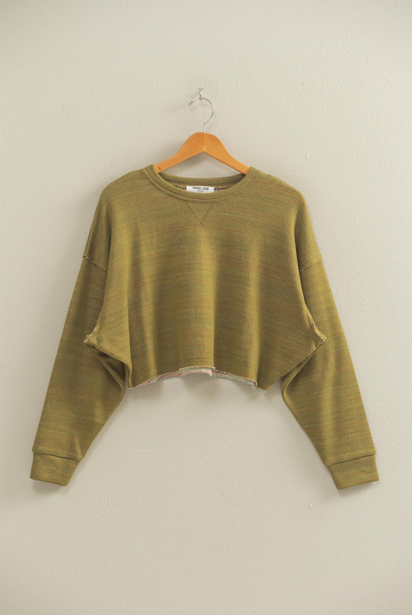 Wholesale Drop-Shoulder Cropped Top Clothing Tops DZ22G906 OLIVE DOUBLE ZERO