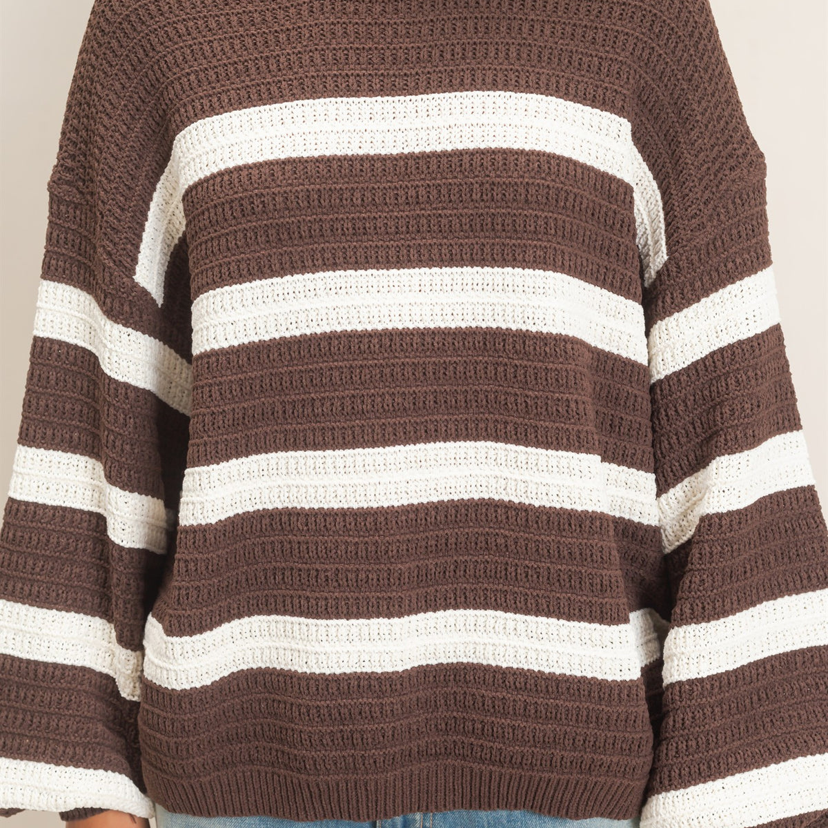 Wholesale Striped Oversized Sweater Sweaters DZ27A192 DARK BROWN DOUBLE ZERO