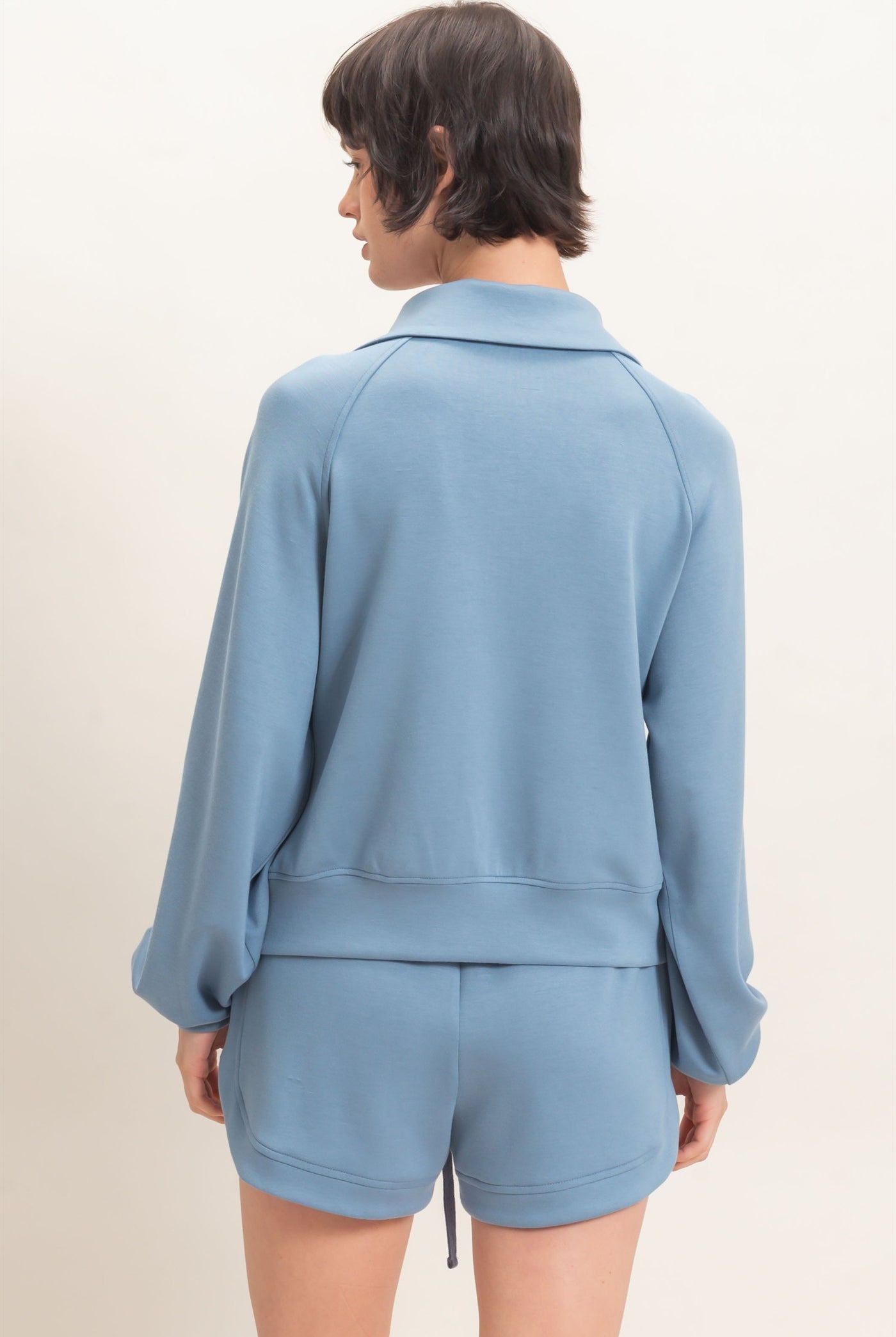 Wholesale Half-Zip Collar Raglan Pullover Sweatshirts DZ26C967 DUSTY BLUE DOUBLE ZERO