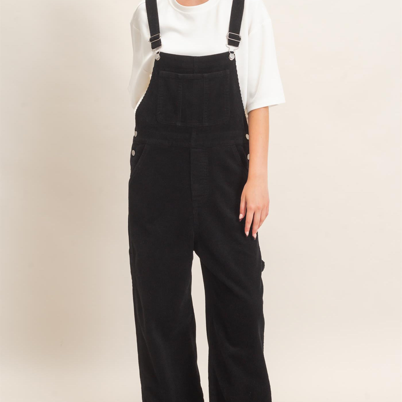 Wholesale Mineral Wash Corduroy Overalls Clothing HF26F210-D BLACK HYFVE