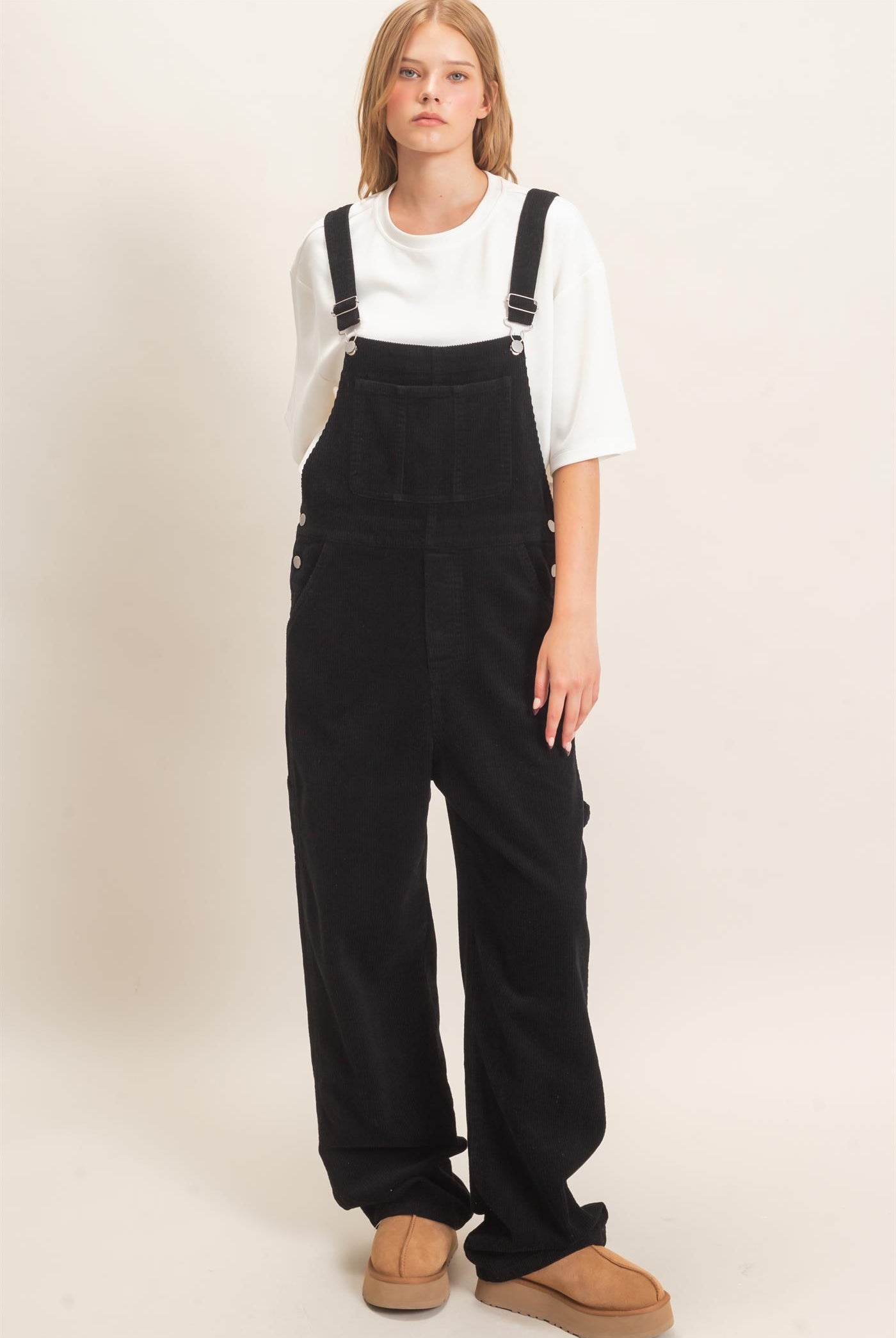 Wholesale Mineral Wash Corduroy Overalls Clothing HF26F210-D BLACK HYFVE