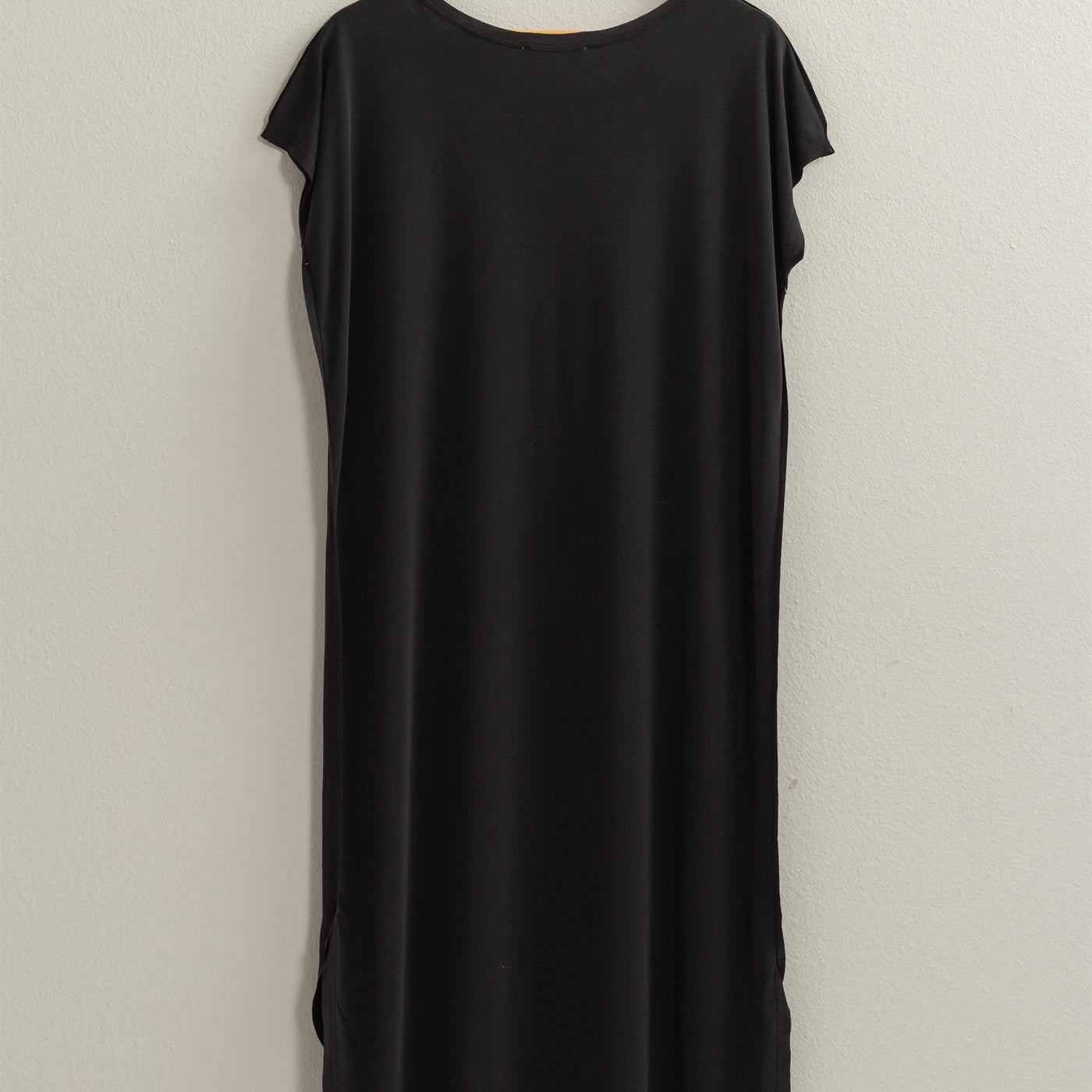 Wholesale Soft High Low Midi Dress With Round Hem Dresses DZ25E307 BLACK DOUBLE ZERO