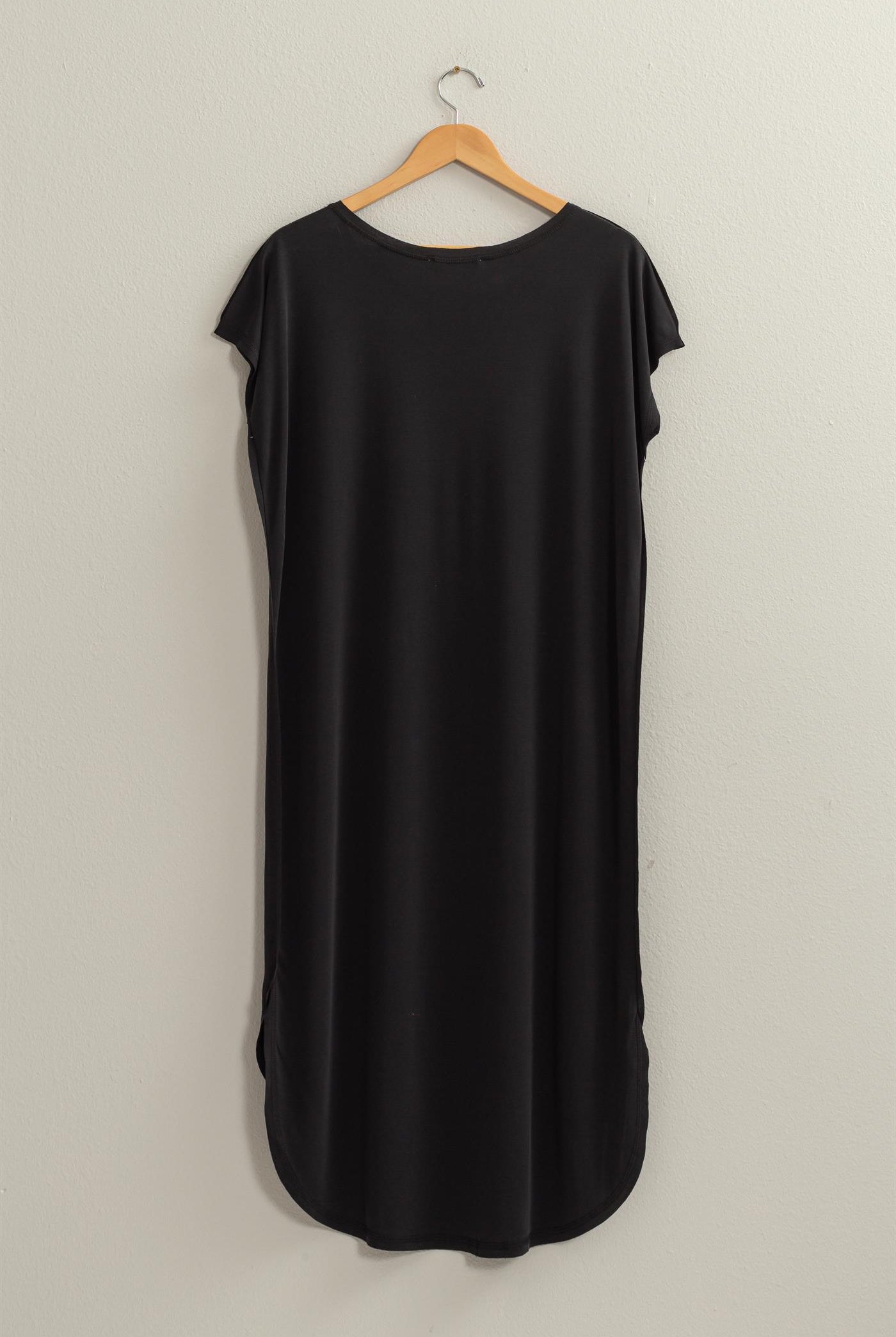 Wholesale Soft High Low Midi Dress With Round Hem Dresses DZ25E307 BLACK DOUBLE ZERO