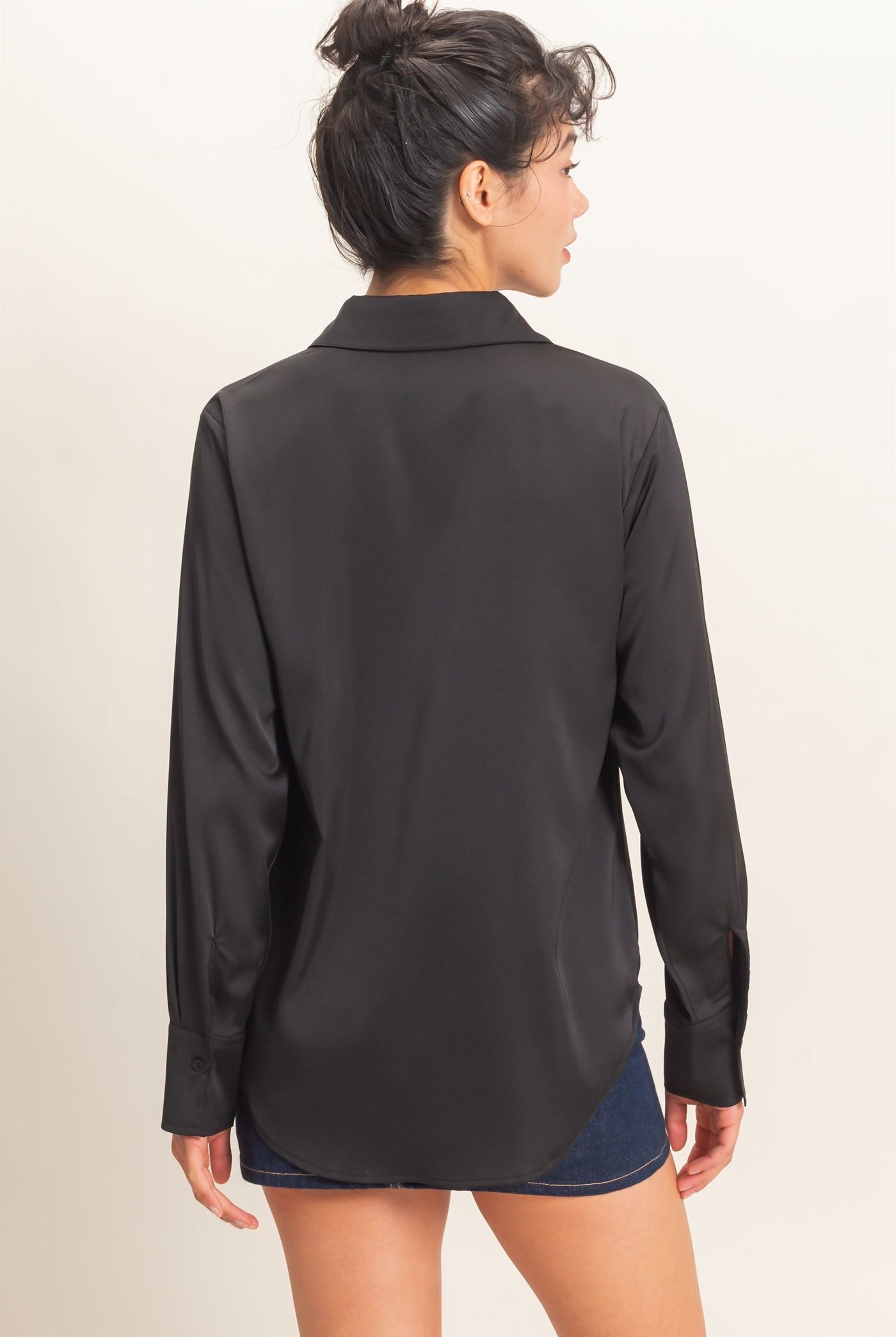 Wholesale Satin Button-Down Shirts Shirts DZ26E265 BLACK DOUBLE ZERO