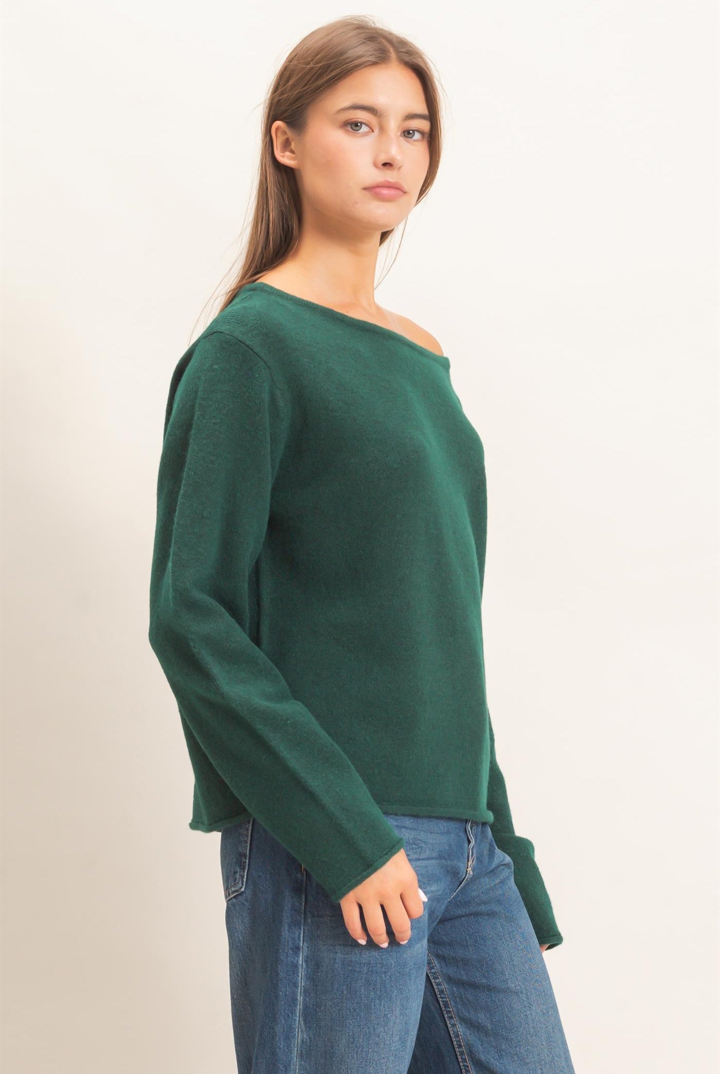 Wholesale Off The Shoulder Sweater Sweaters DZ26E652 DARK GREEN DOUBLE ZERO