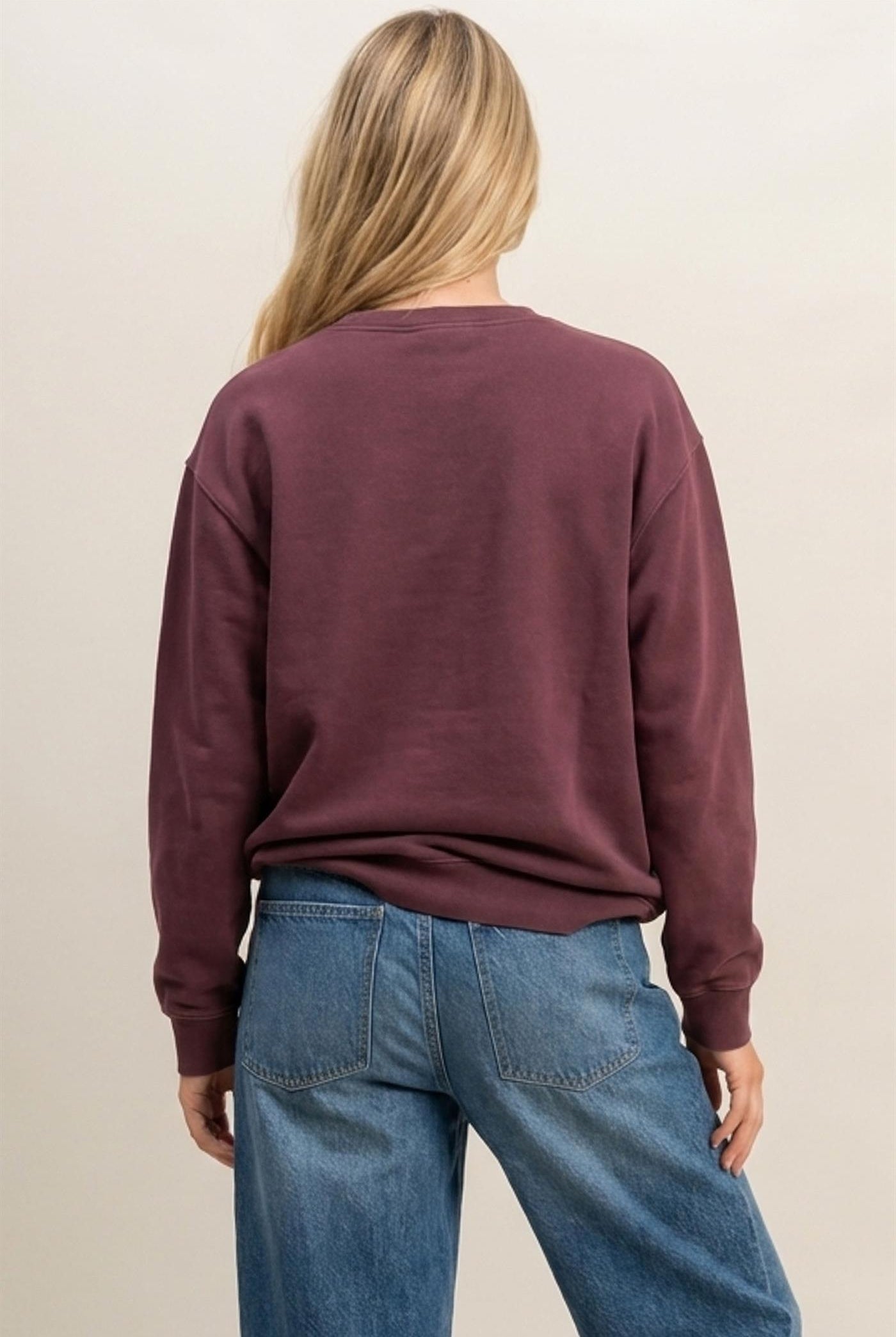 Wholesale Mineral Wash Crew Neck Sweatshirt Sweatshirts DZ26E990 DARK CHERRY DOUBLE ZERO