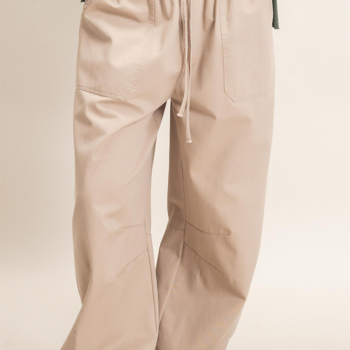 Wholesale Twill Elastic Waist Barrel Pants Pants DZ27A228 BEIGE DOUBLE ZERO