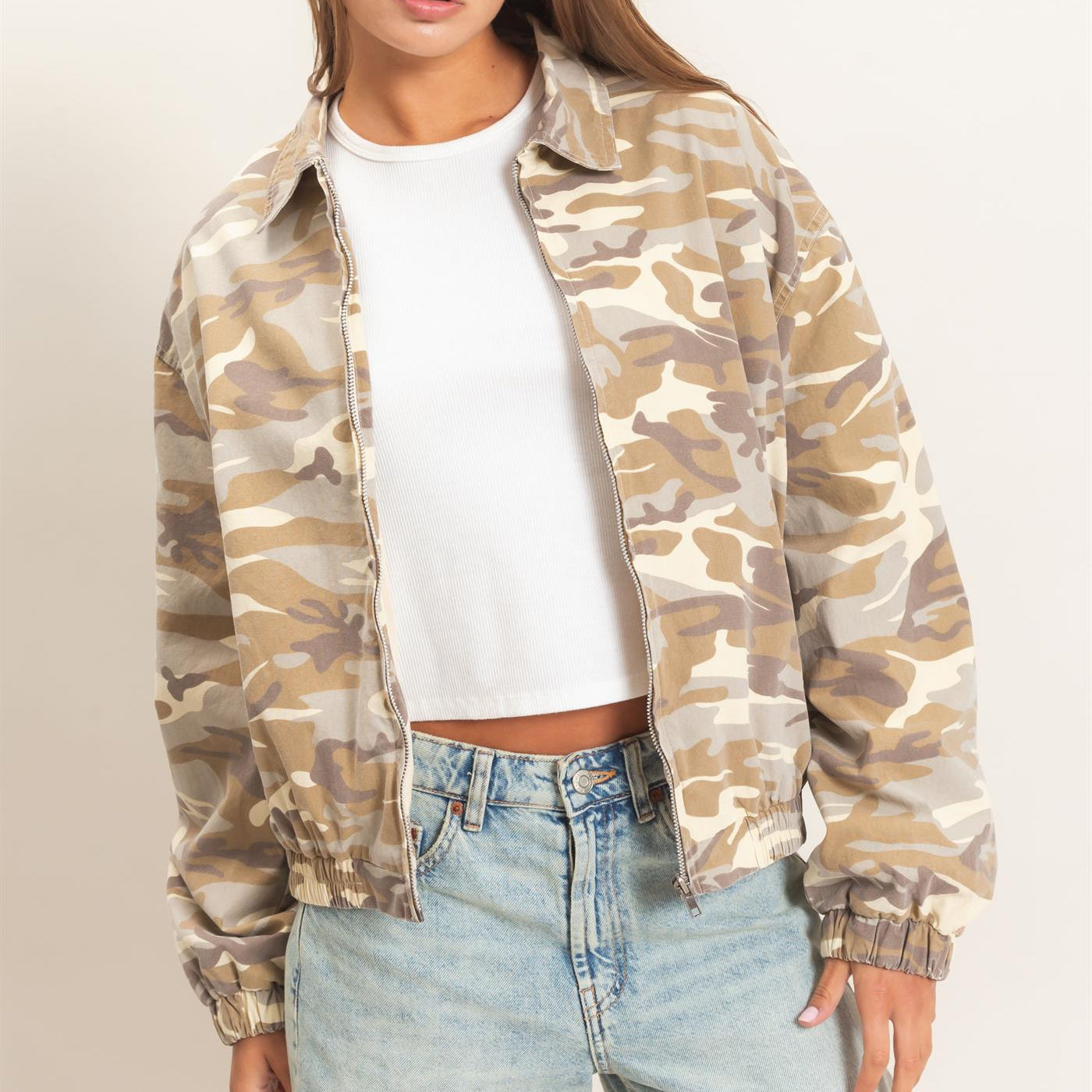 Wholesale Camouflage Zip-Up Jacket Coats & Jackets DZ26E398 STONE DOUBLE ZERO