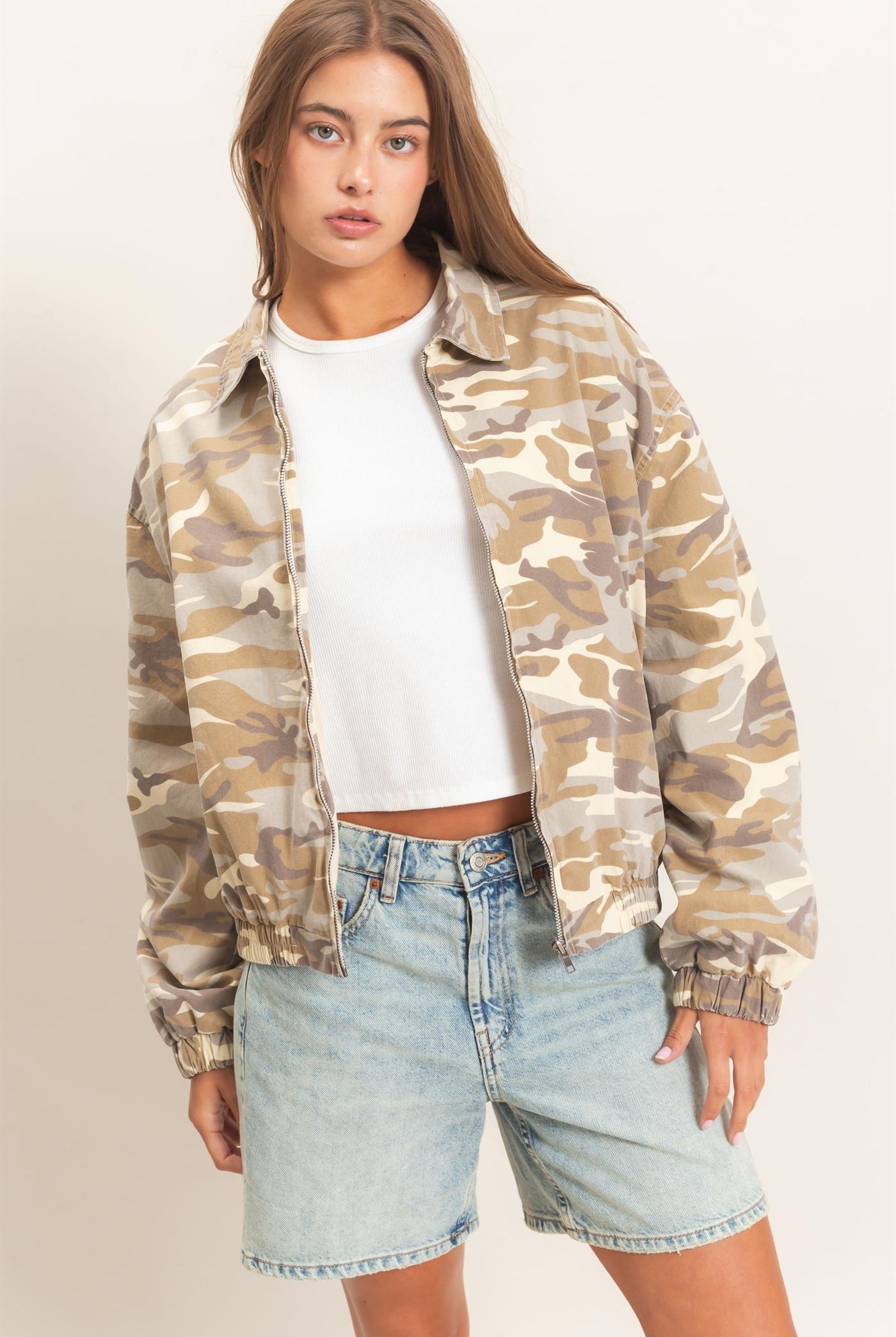 Wholesale Camouflage Zip-Up Jacket Coats & Jackets DZ26E398 STONE DOUBLE ZERO