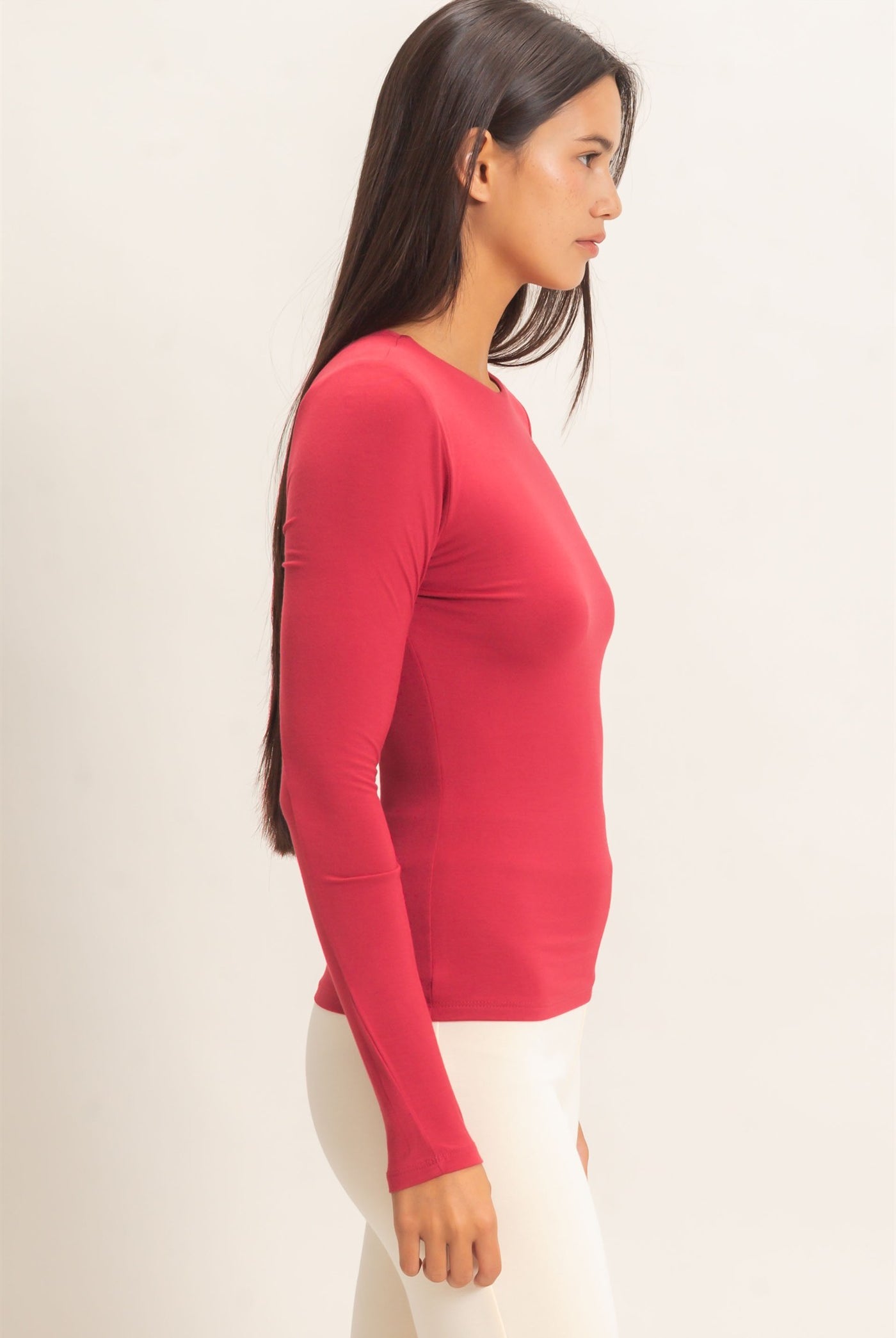 Wholesale Crew Neck Long Sleeve Top Clothing Tops DZ26E978 DARK RED DOUBLE ZERO