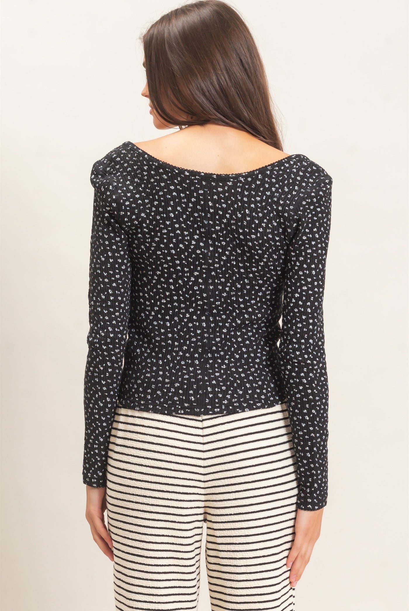 Wholesale Square Neck Button-Up Top Clothing Tops HF26E675 BLACK HYFVE
