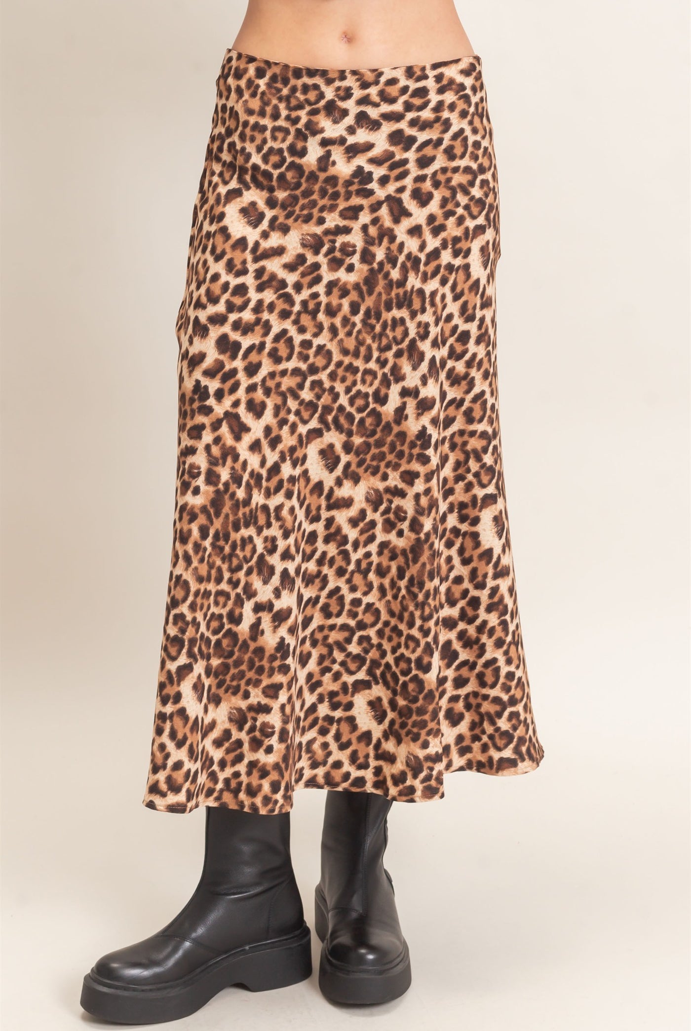 Wholesale Leopard Print Midi Skirt Skirts HF26F159 BROWN DOUBLE ZERO
