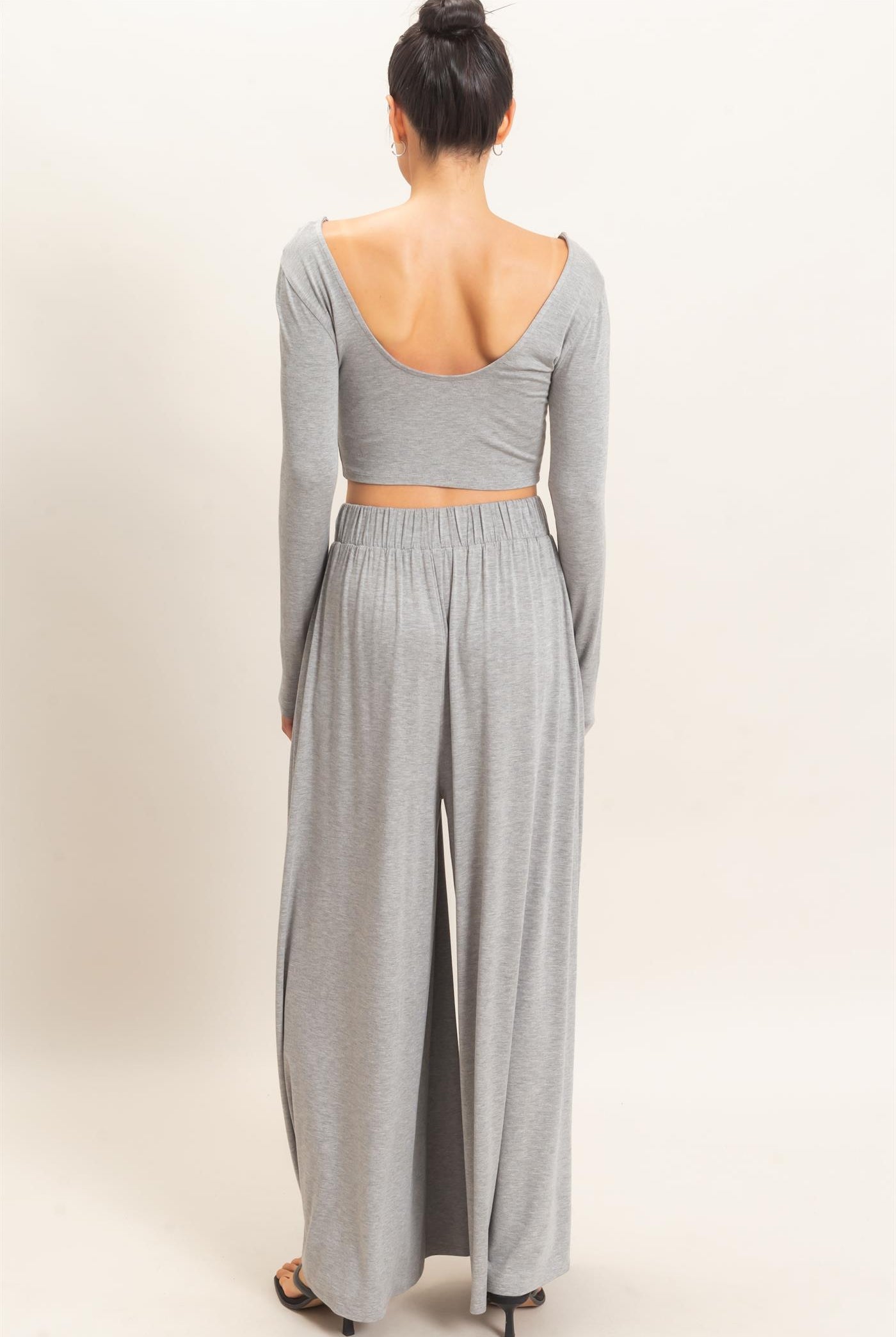 Wholesale Long Sleeve Top & Wide Leg Pants Set Clothing HF26F227-SET-D H.GRAY HYFVE