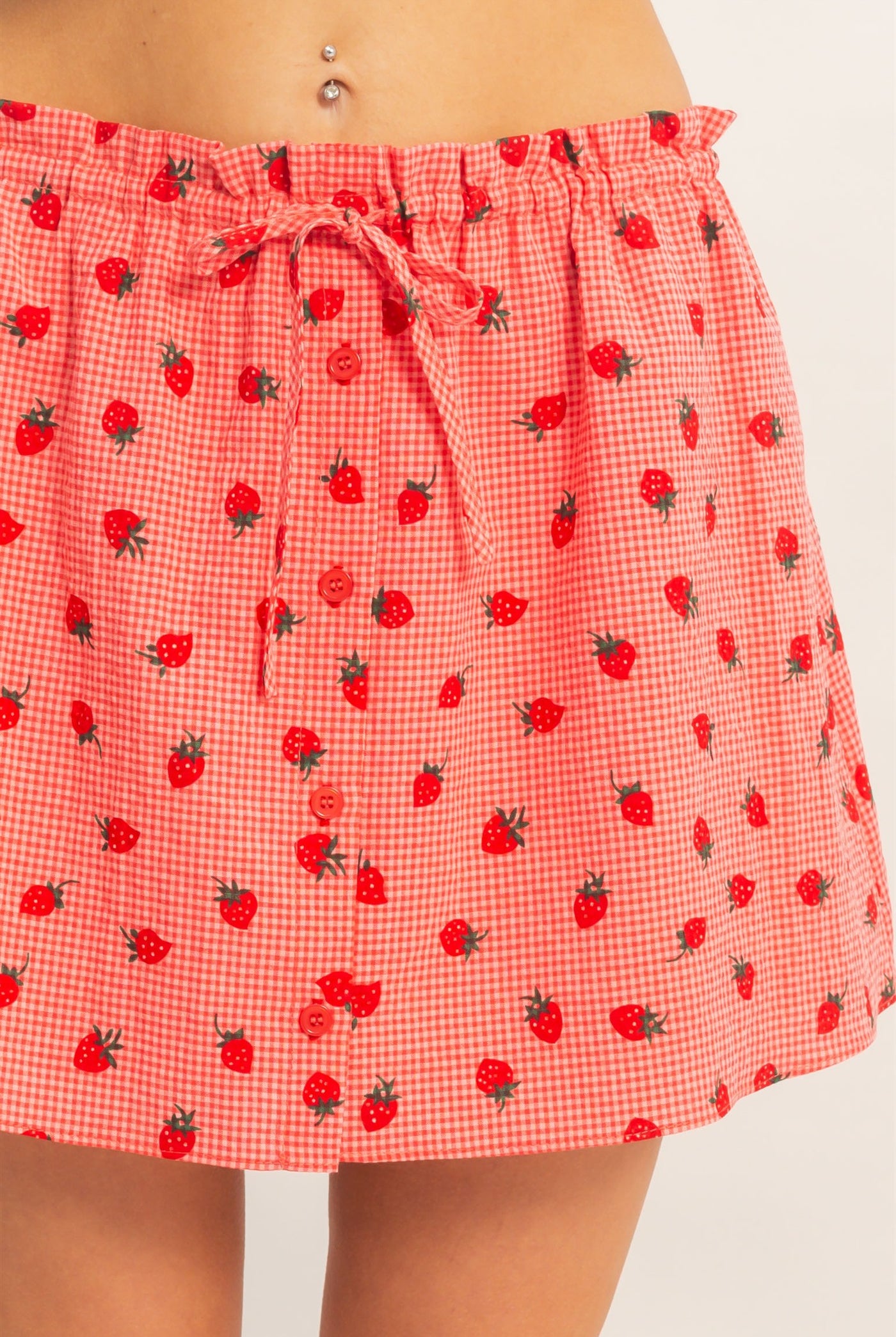 Wholesale Strawberry Print Gingham A-Line Skirt Skirts HF26A598 RED HYFVE