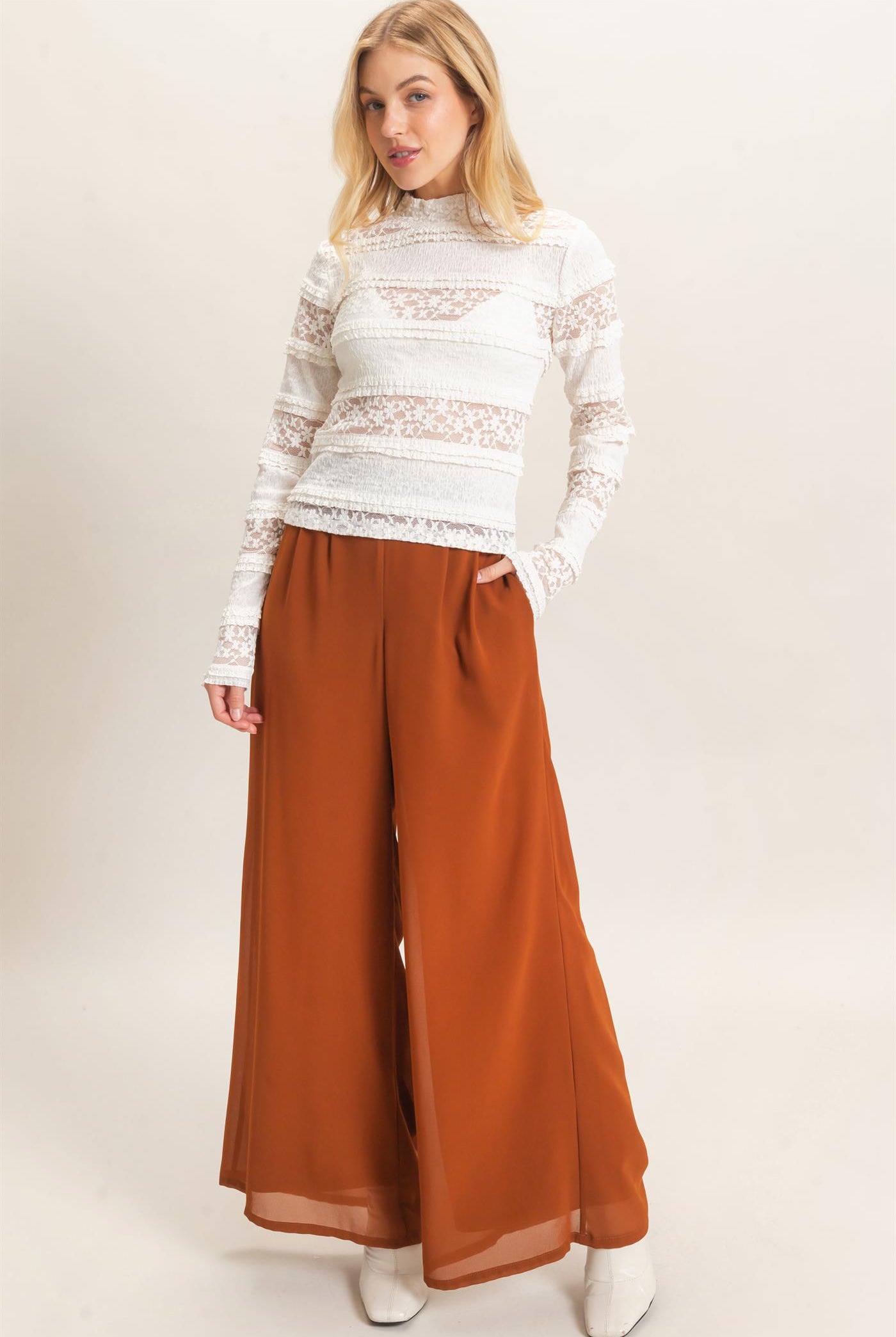 Wholesale Wide-Leg High Waist Pants Pants HF26F068-D CAMEL HYFVE