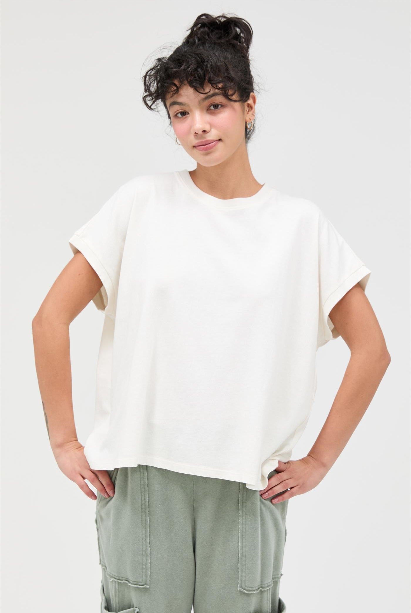 Wholesale Capped Sleeve Mineral Wash T-Shirt T-Shirts DZ26A033 OFF WHITE DOUBLE ZERO