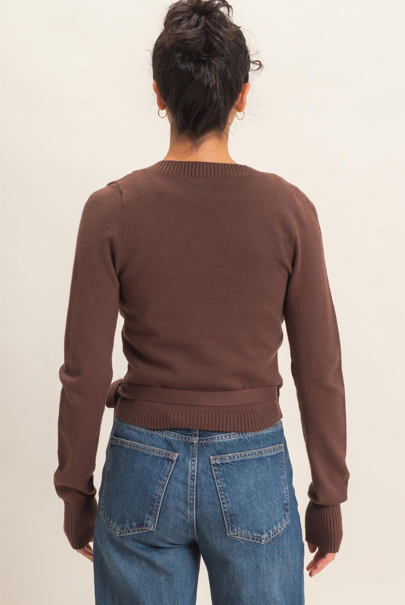 Wholesale Wrap Knit Cardigan Sweaters DZ26F393 DARK BROWN DOUBLE ZERO