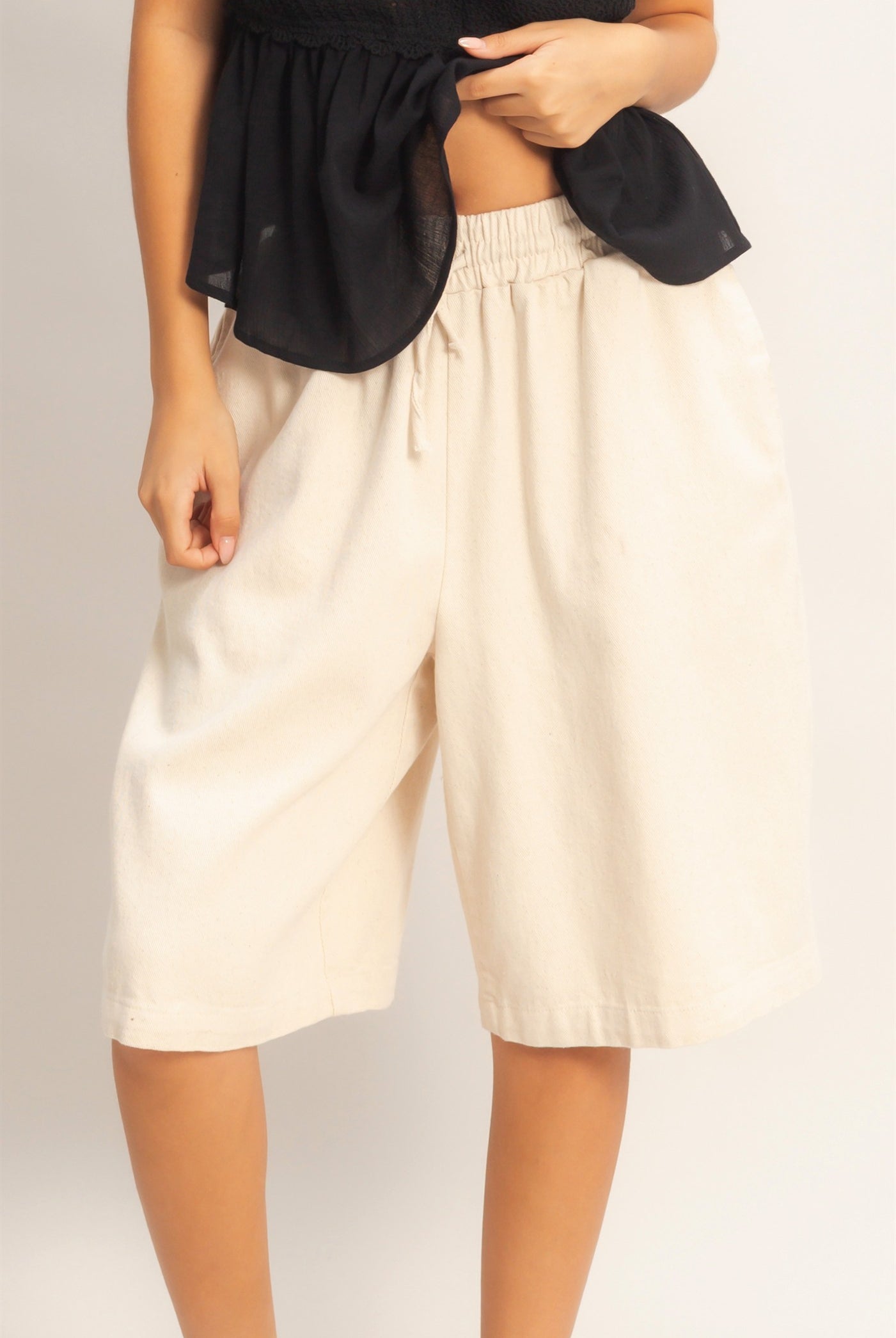 Wholesale Elastic Waistband Shorts Shorts HF26E445 OATMEAL HYFVE