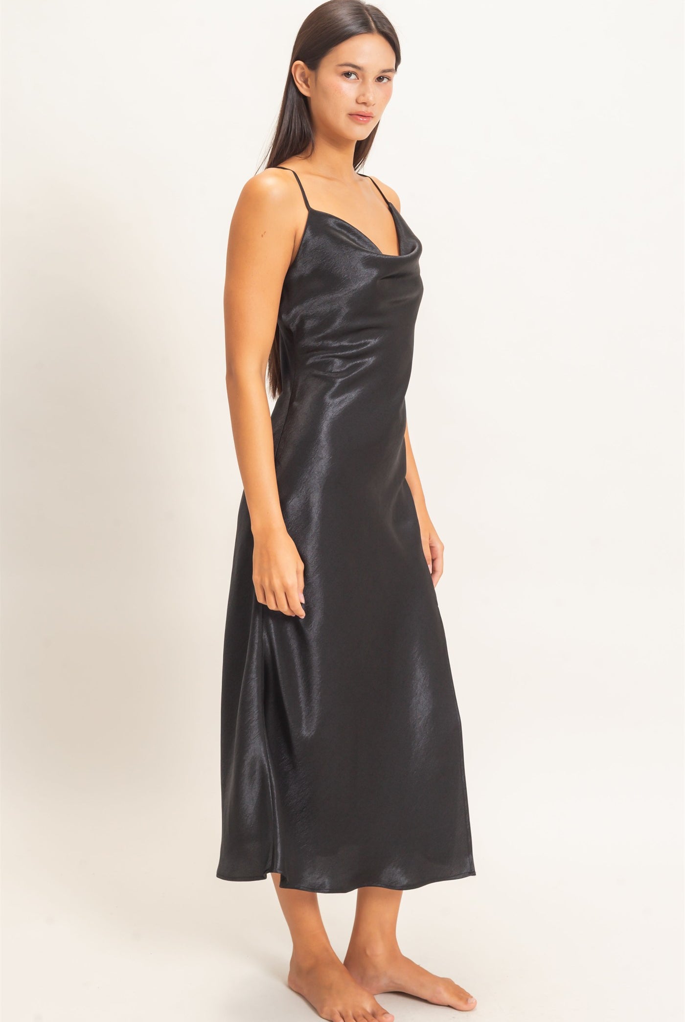 Wholesale Cowl Neck Satin Slip Dress Dresses DZ26E251 BLACK DOUBLE ZERO