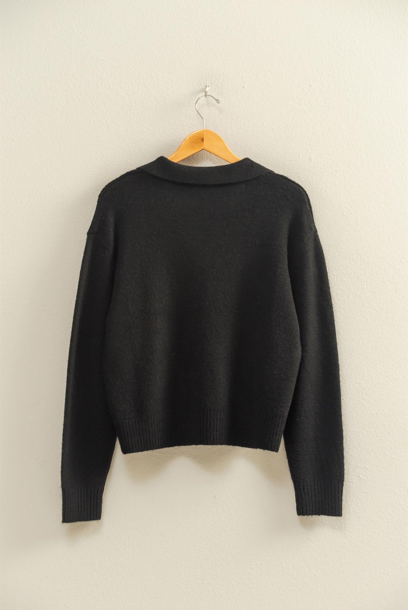 Wholesale Collared V Neck Sweater Sweaters DZ25C947 BLACK DOUBLE ZERO