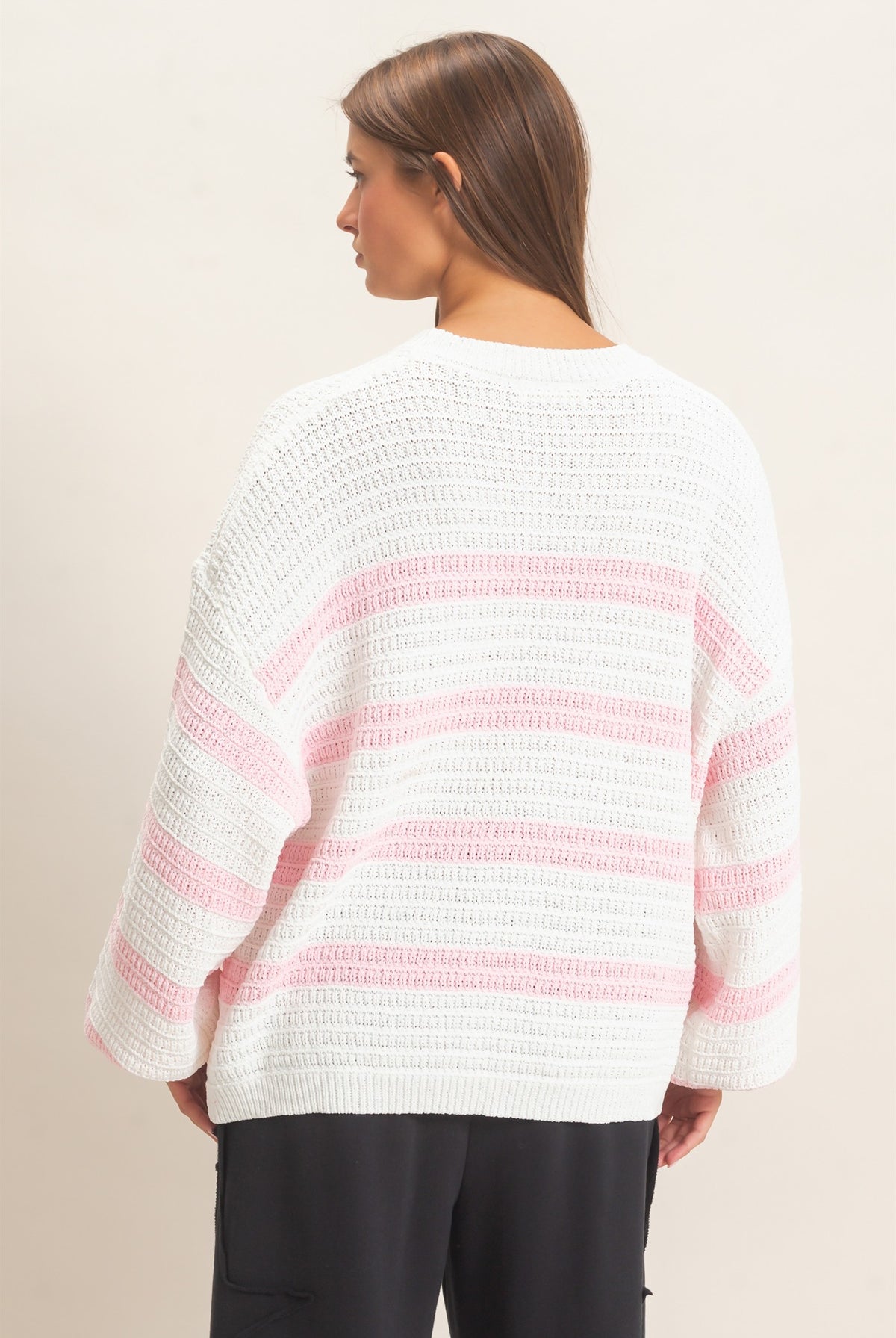 Wholesale Striped Oversized Sweater Sweaters DZ27A192 PINK DOUBLE ZERO
