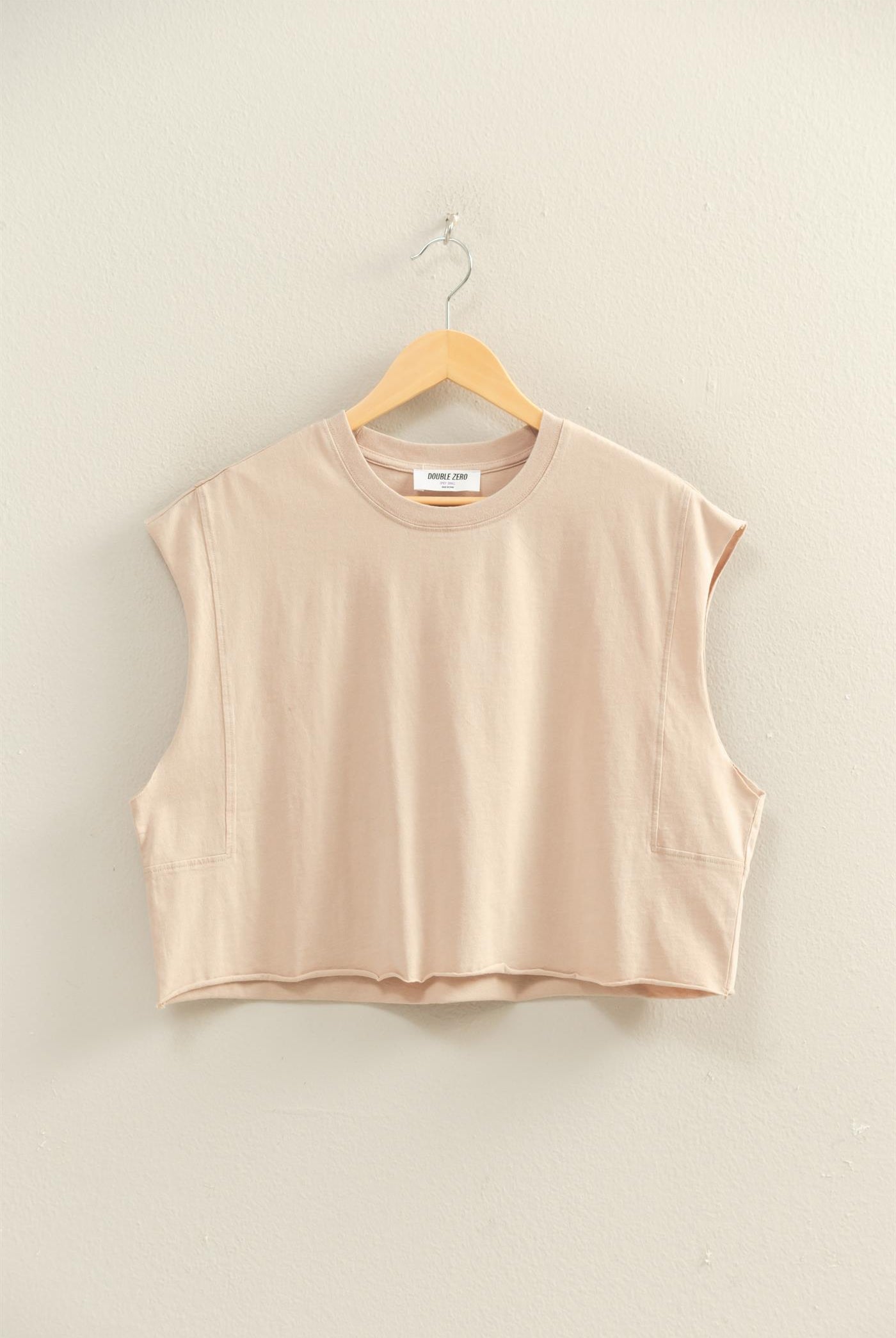 Wholesale Crew Neck Boxy Sleeveless Cropped Top Clothing Tops DZ26A224 TAUPE DOUBLE ZERO
