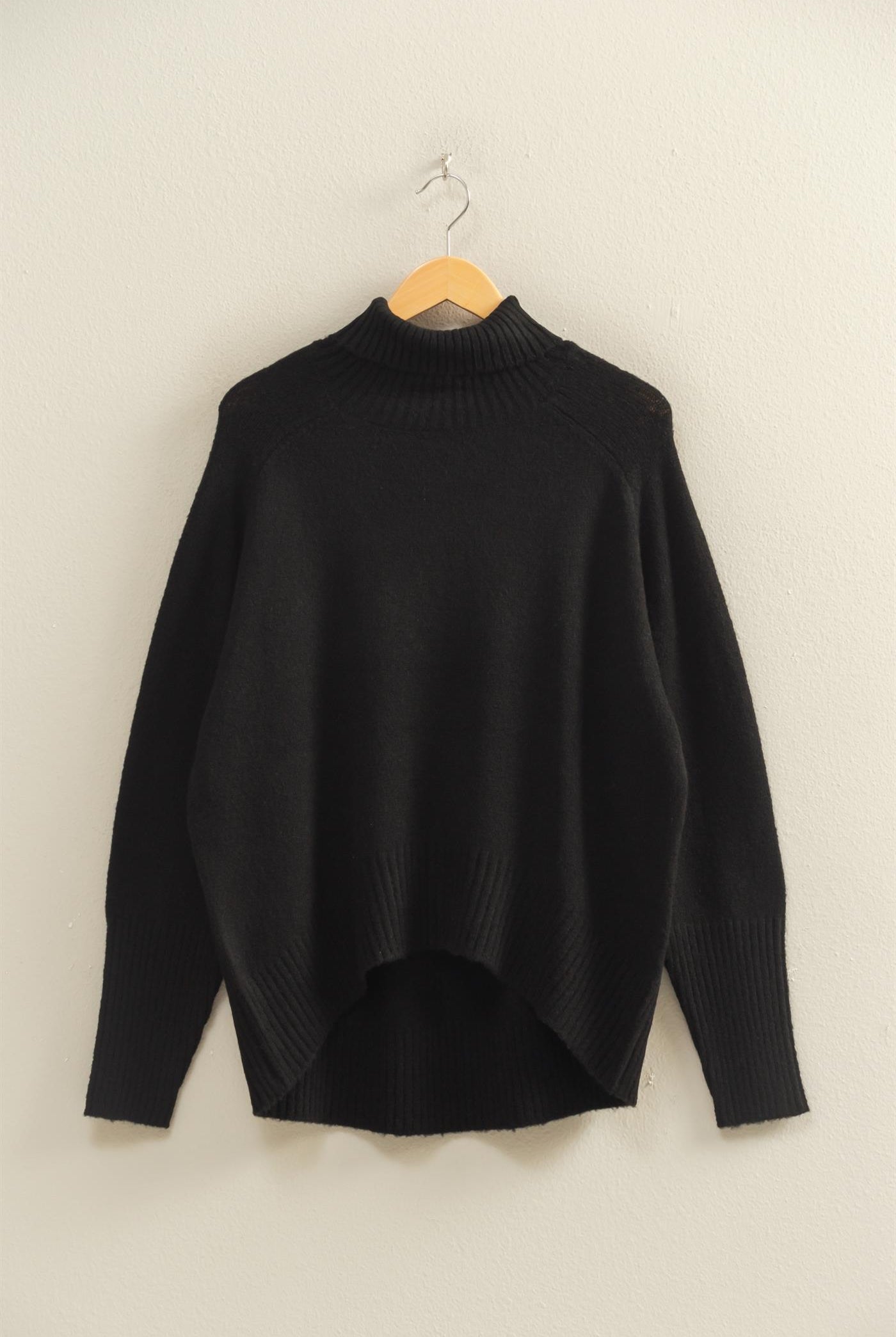 Wholesale Oversized High Low Turtleneck Sweater Sweaters DZ25C943 BLACK DOUBLE ZERO