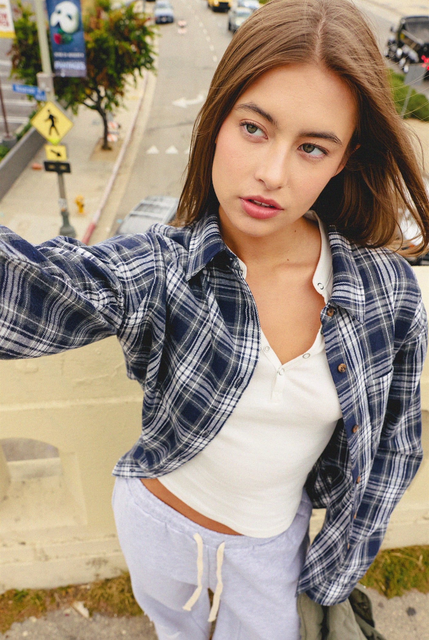 Wholesale Plaid Long Sleeve Shirt Shirts DZ26F275 NAVY DOUBLE ZERO
