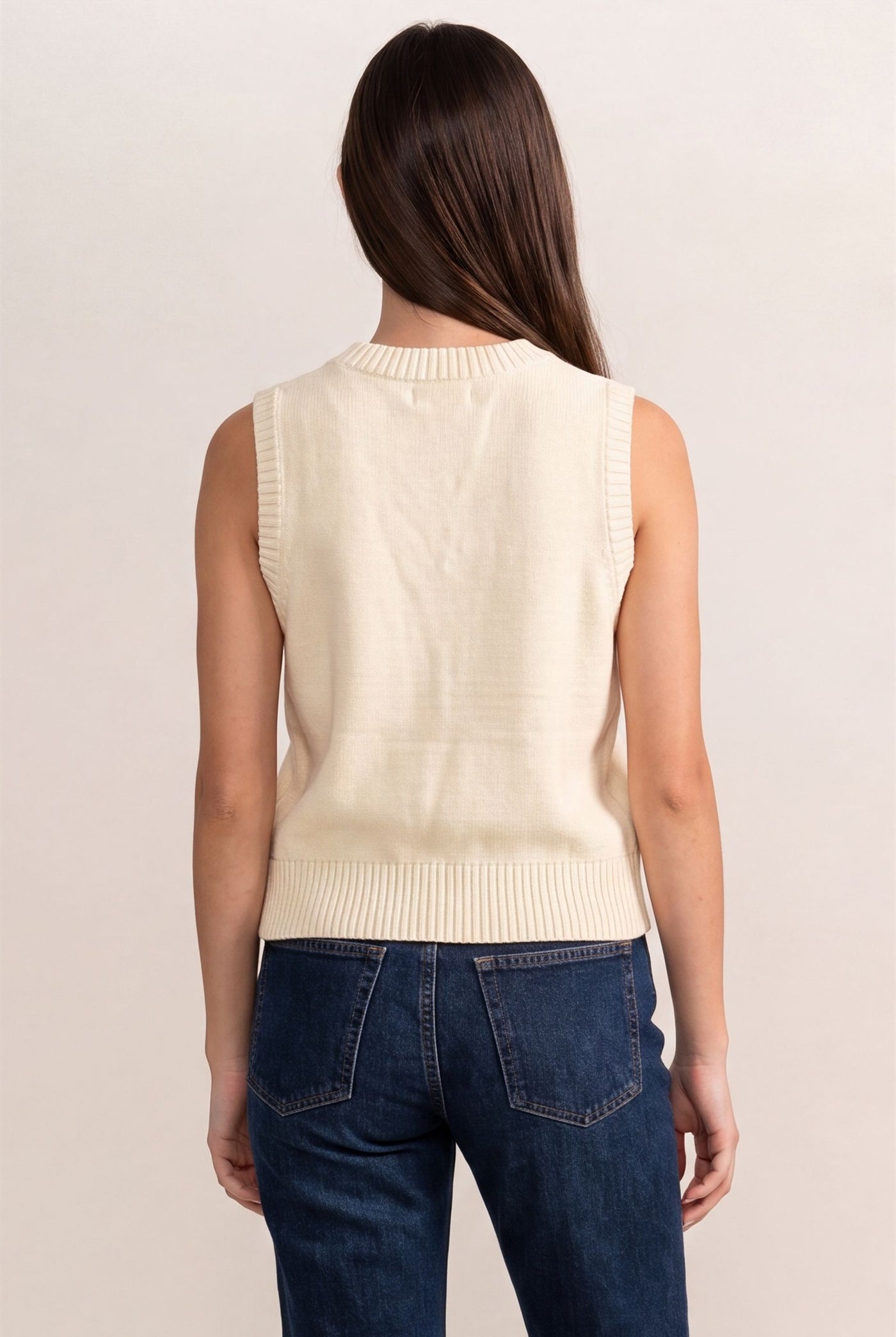 Wholesale Cable Knit V-Neck Sweater Vest Sweaters DZ26E548 CREAM DOUBLE ZERO