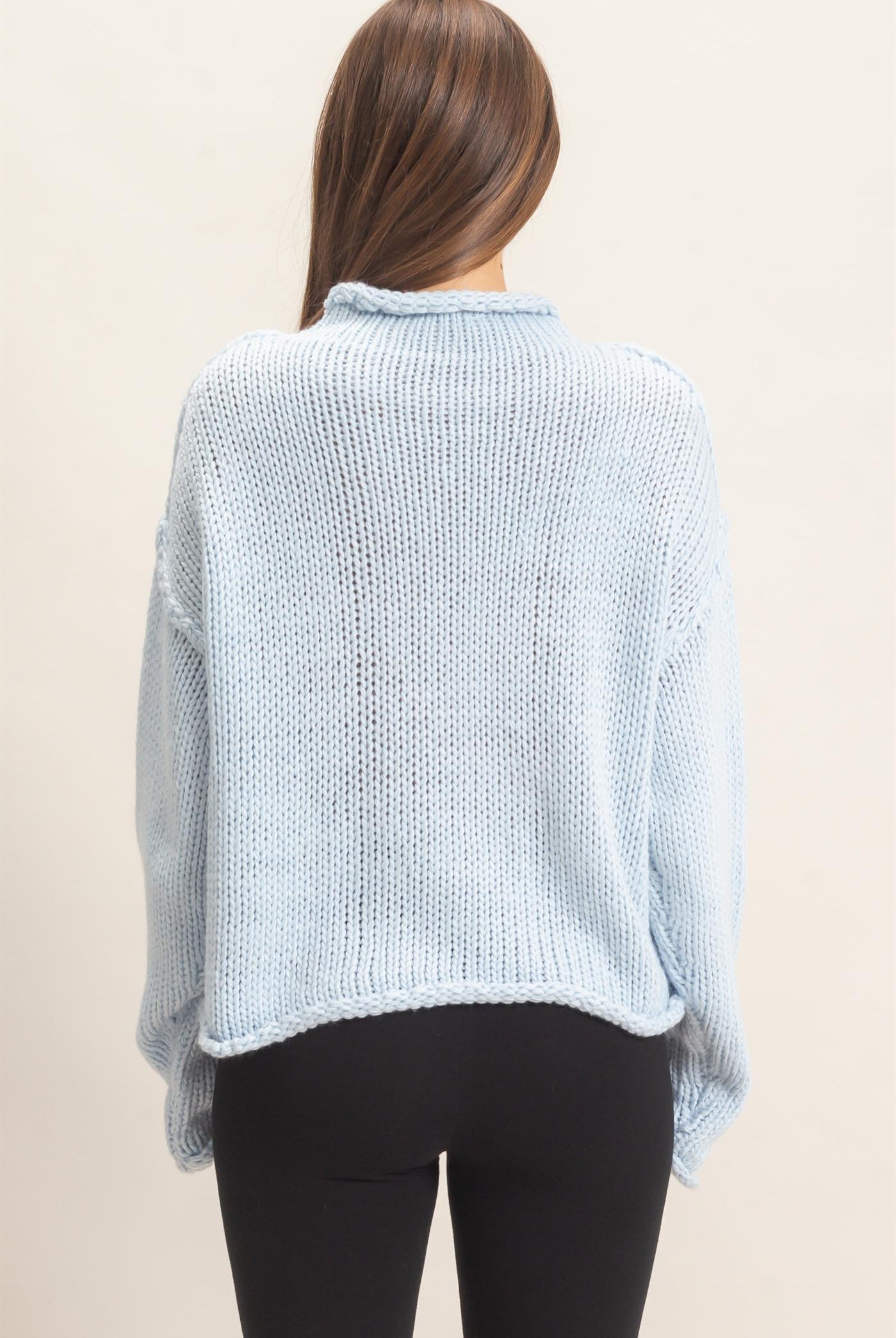 Wholesale Rolled Collar Loose Knit Sweater Sweaters HF26C859 LIGHT BLUE HYFVE