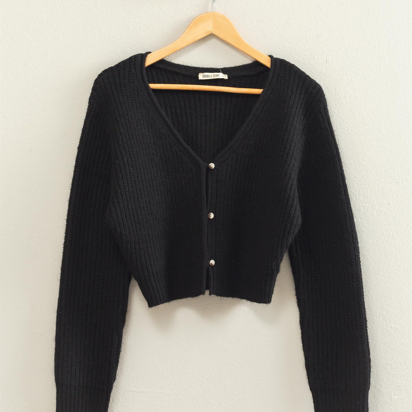 Wholesale V-Neck Ribbed Cardigan Cardigans DZ26E106 BLACK DOUBLE ZERO