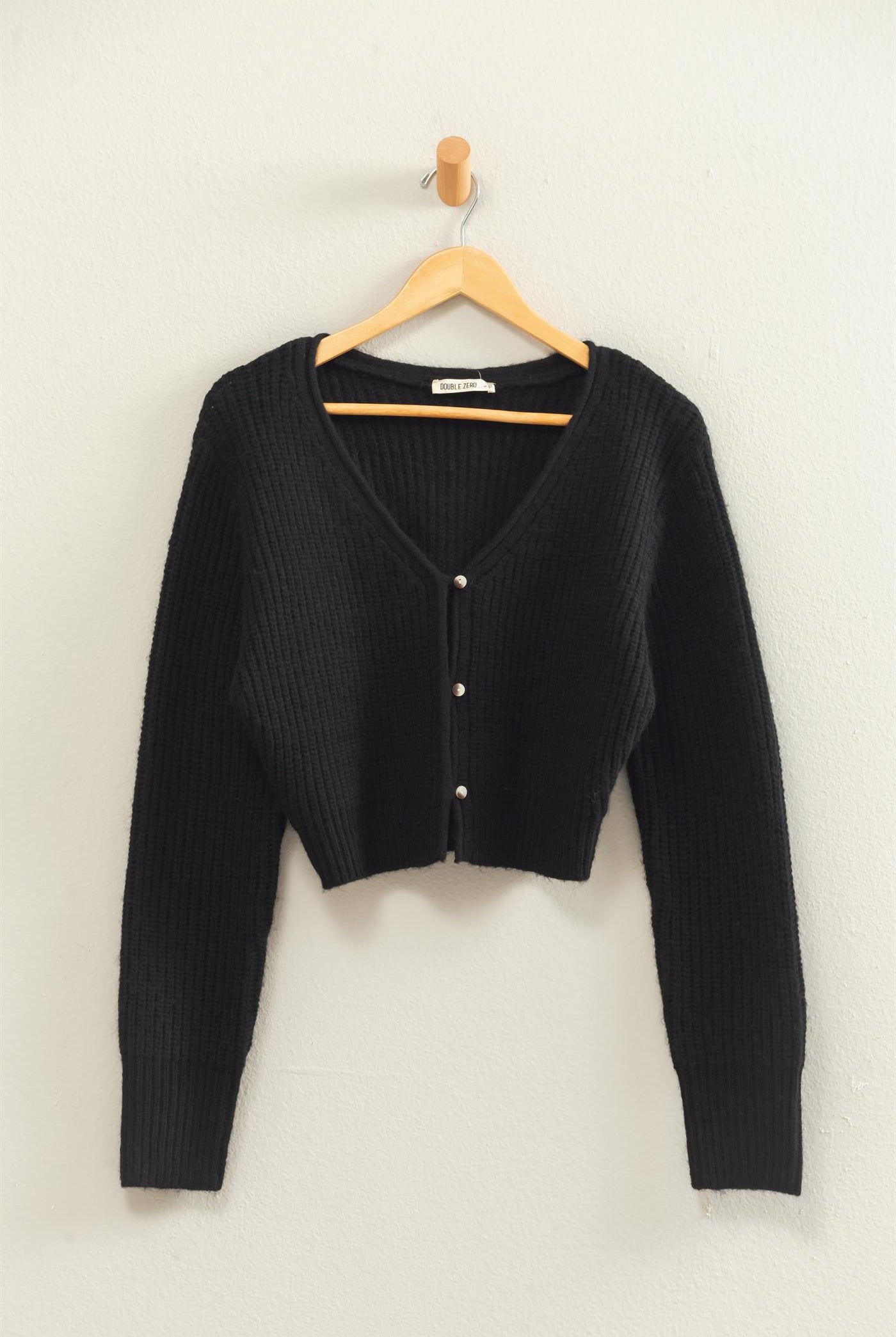 Wholesale V-Neck Ribbed Cardigan Cardigans DZ26E106 BLACK DOUBLE ZERO