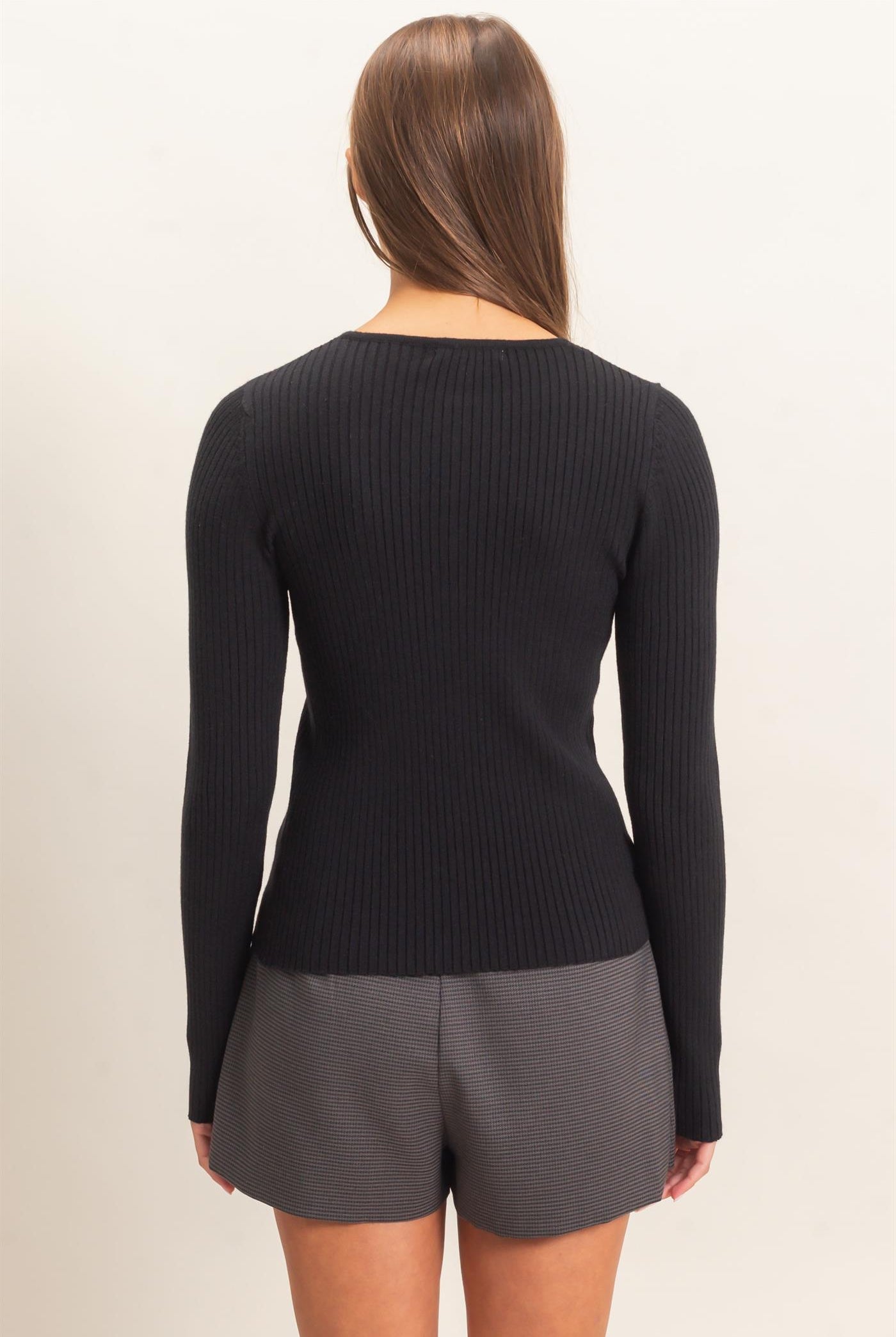 Wholesale Ribbed Button Front Cardigan Cardigans DZ26E322 BLACK DOUBLE ZERO