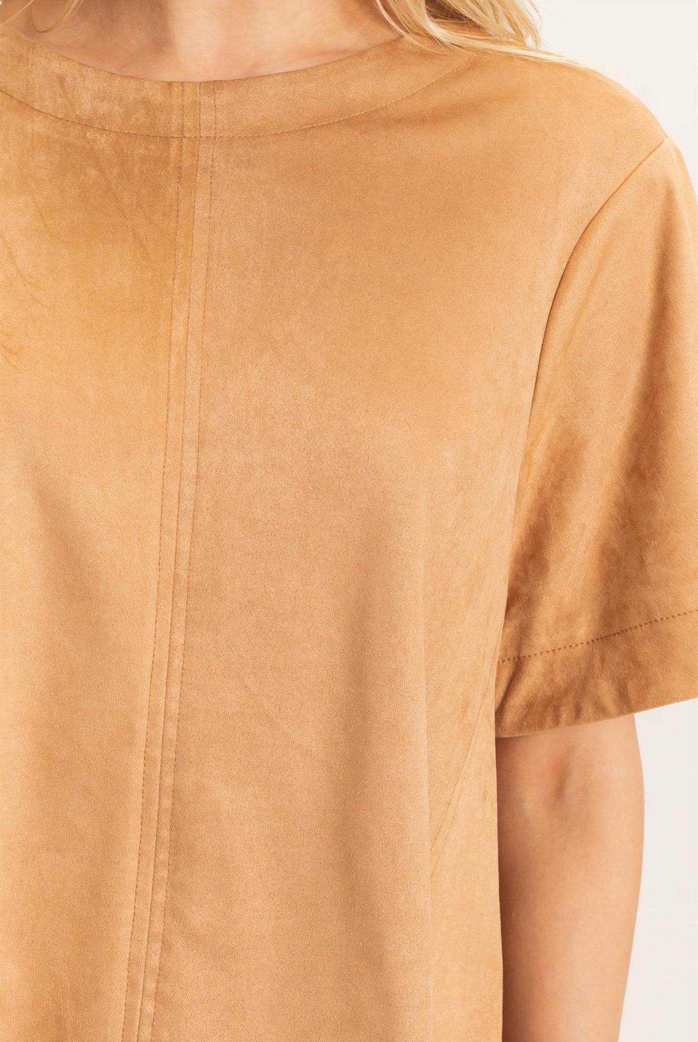 Wholesale Suede Boat Neck Top Clothing Tops HF26E351 CAMEL HYFVE