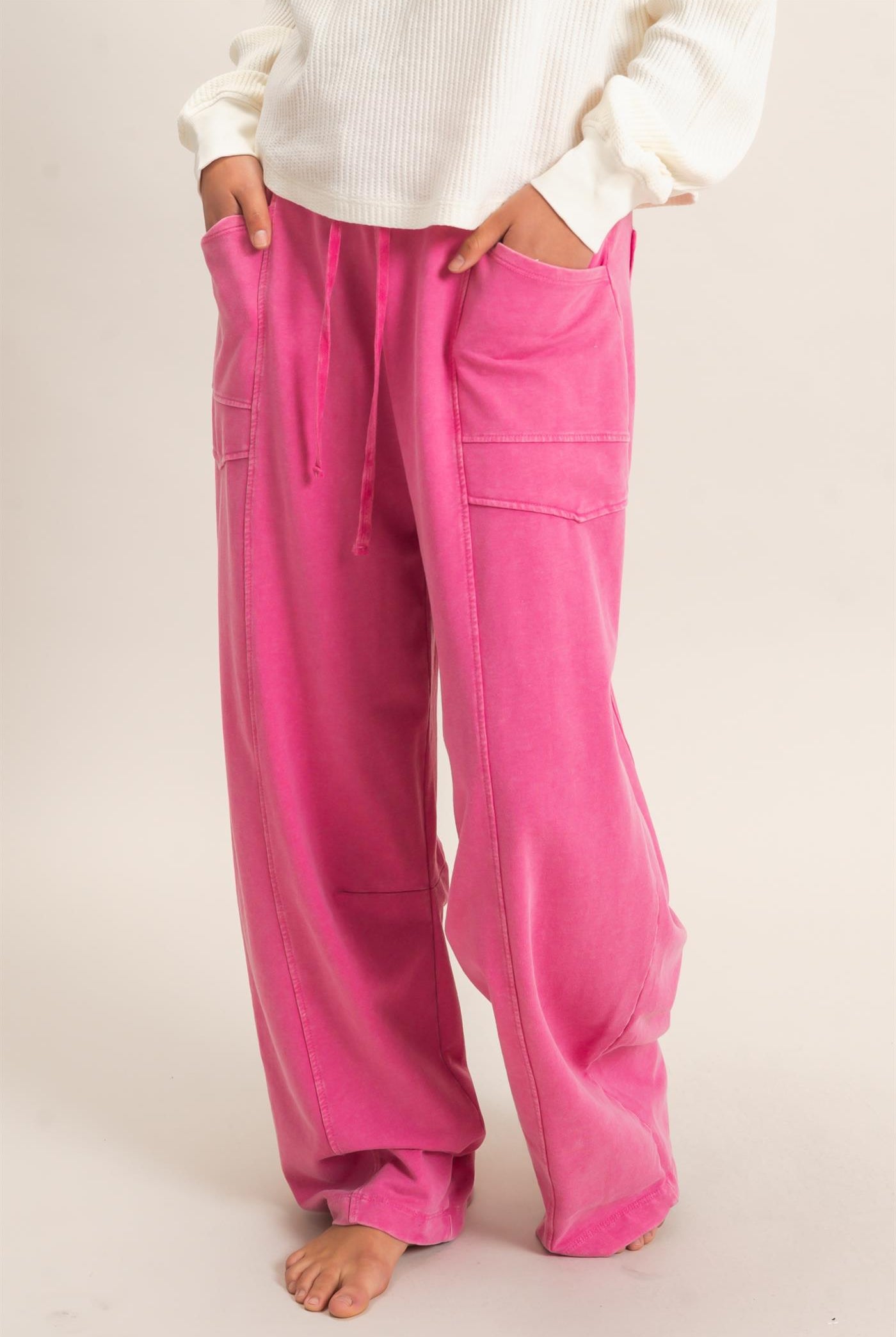 Wholesale Mineral Washed Barrel Sweatpants Pants DZ26F246 FUCHSIA DOUBLE ZERO