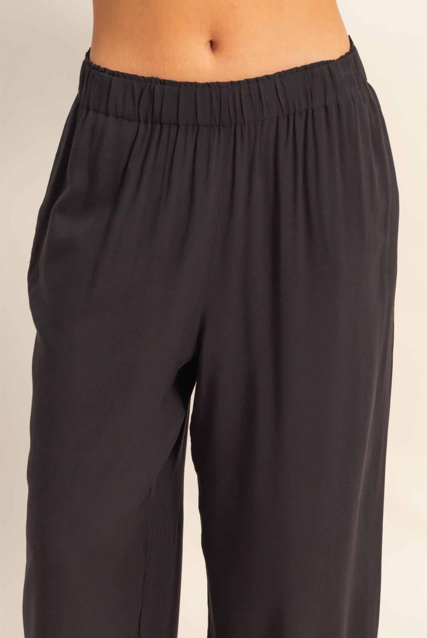 Wholesale High Waist Woven Wide Leg Pants Pants DZ25C192 BLACK DOUBLE ZERO