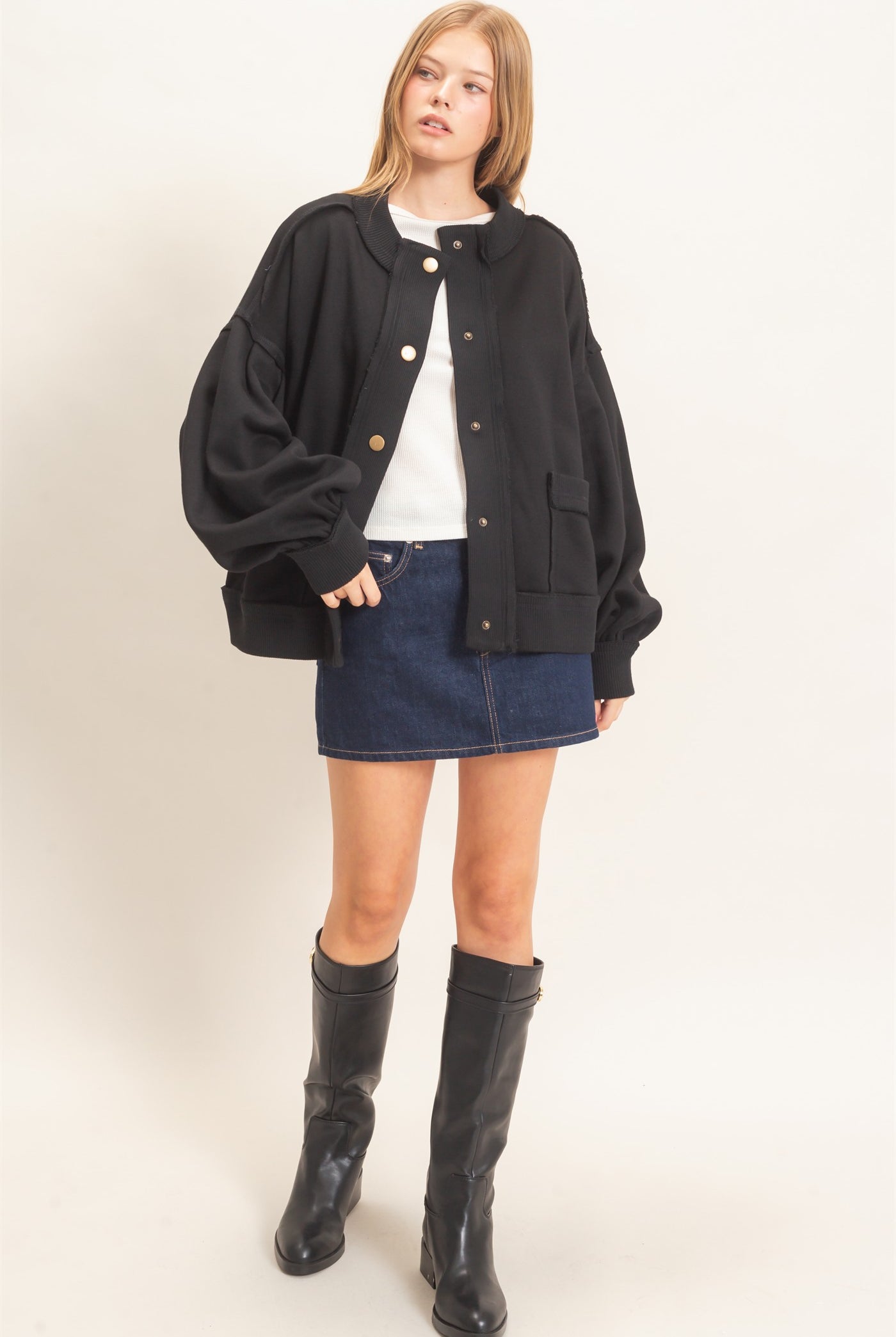 Wholesale Snap Front Jacket Coats & Jackets HF26E003 BLACK HYFVE