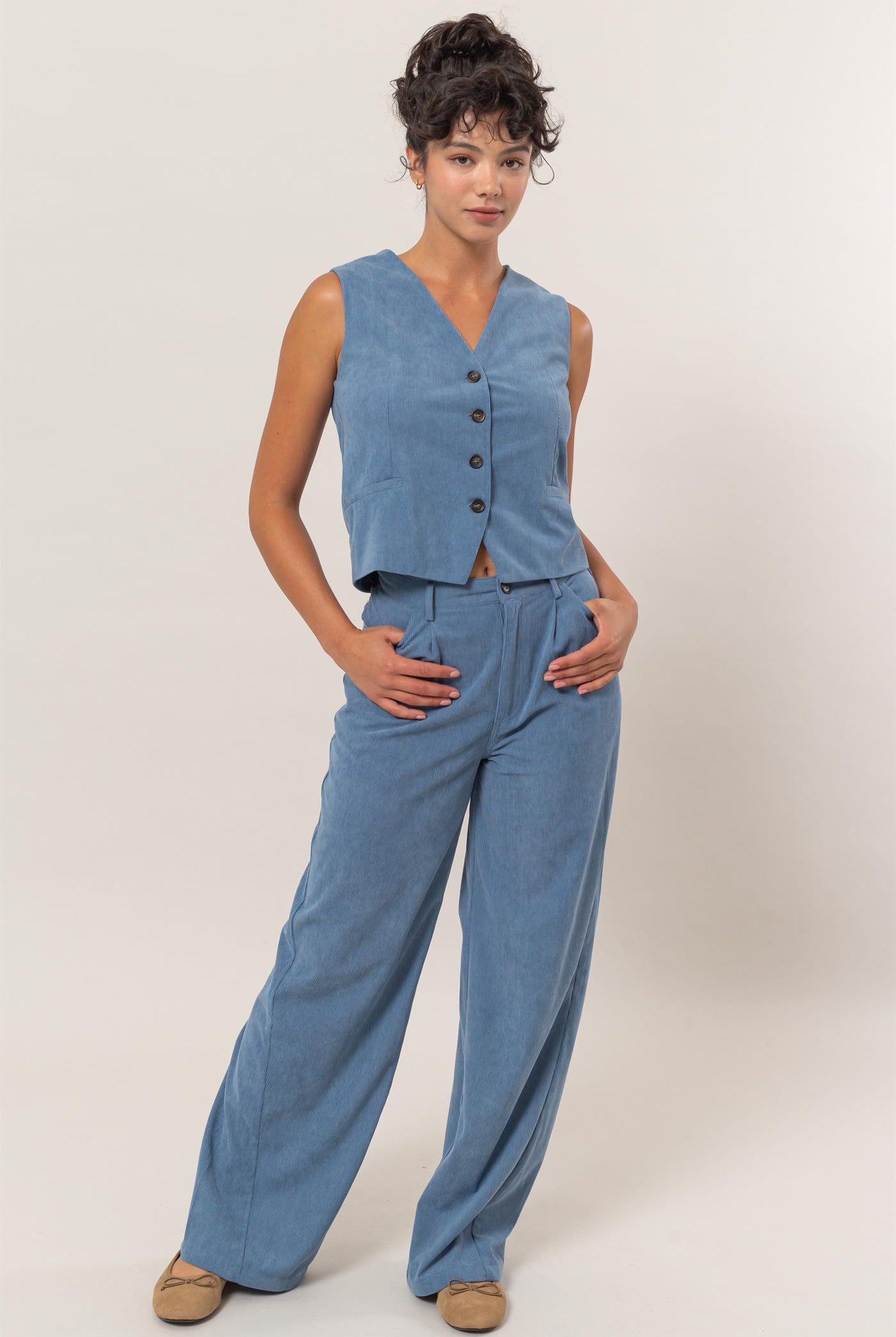 Wholesale Corduroy Vest And Pants Two-Piece Set Clothing DZ24G009-SET GRAY BLUE DOUBLE ZERO