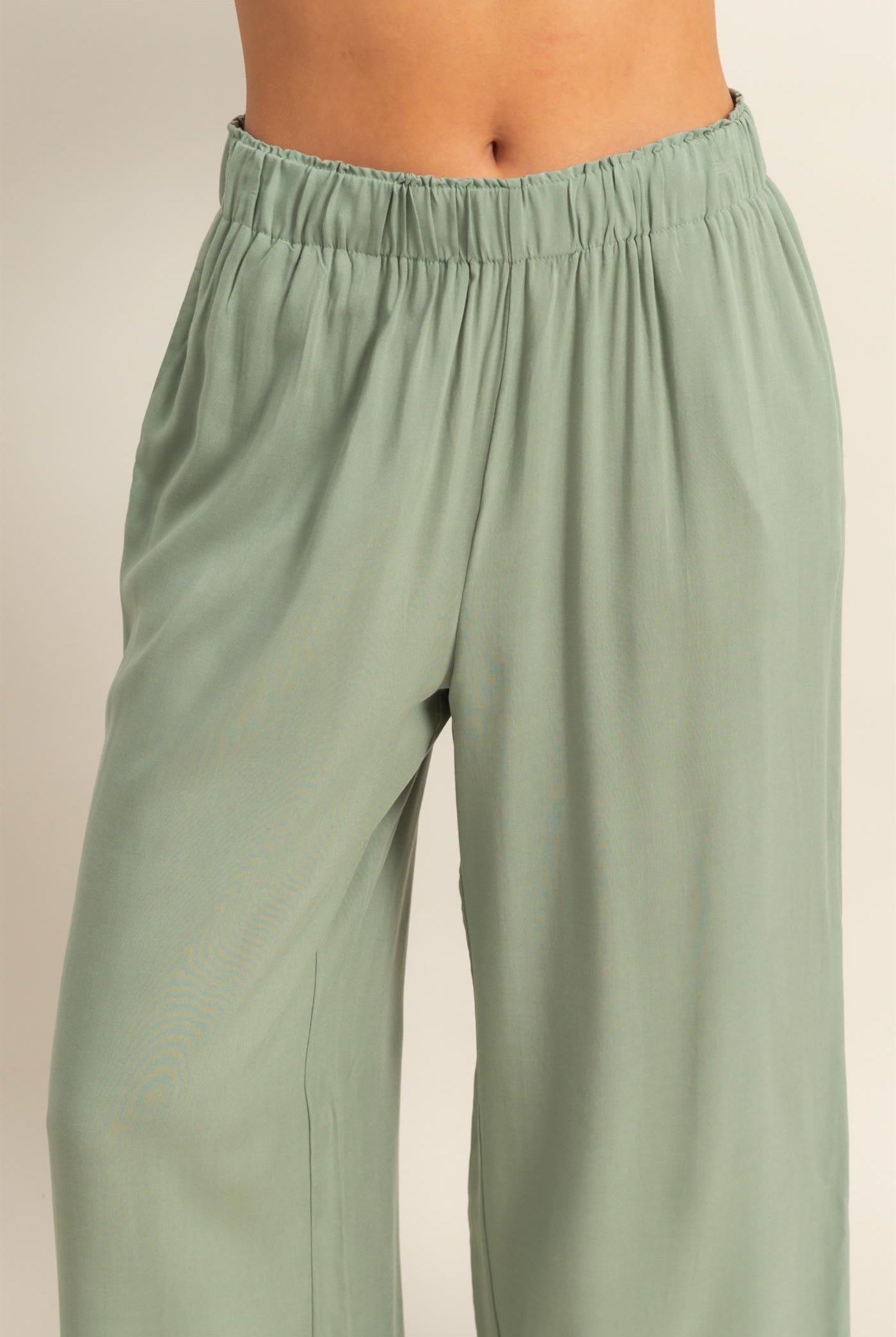 Wholesale High Waist Woven Wide Leg Pants Pants DZ25C192 SAGE GREEN DOUBLE ZERO