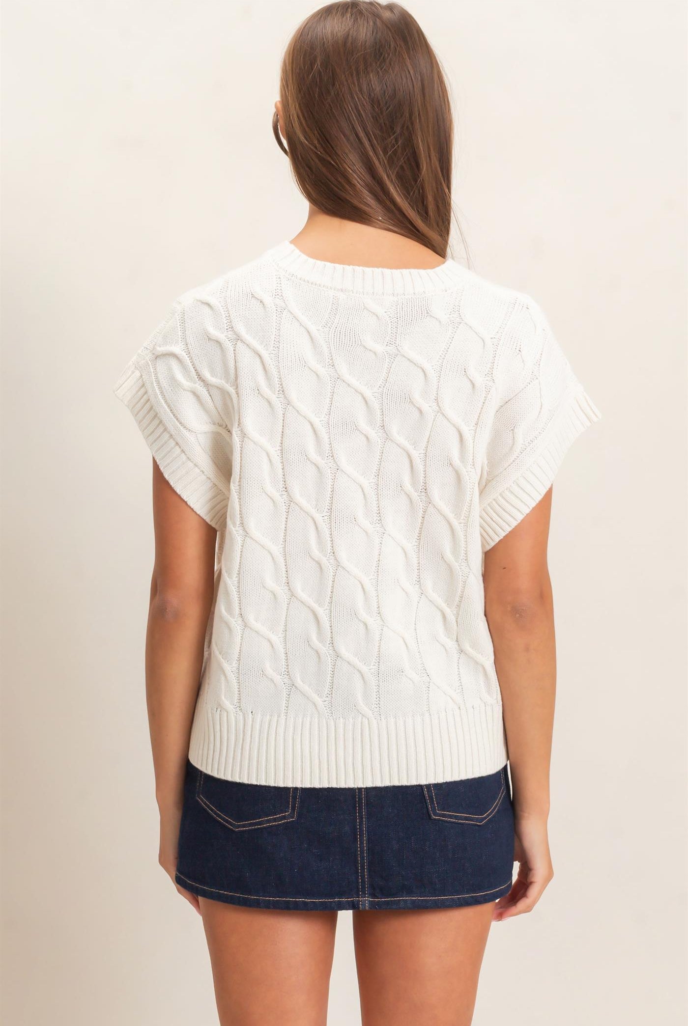 Wholesale Cable Knit Cap Sleeve Sweater Sweaters DZ26C974 CREAM DOUBLE ZERO