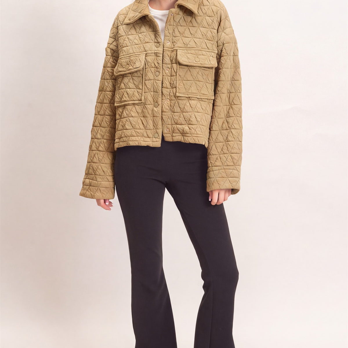 Wholesale Triangle Quilted Button-Up Jacket Coats & Jackets HF26F145 LIGHT BROWN DOUBLE ZERO