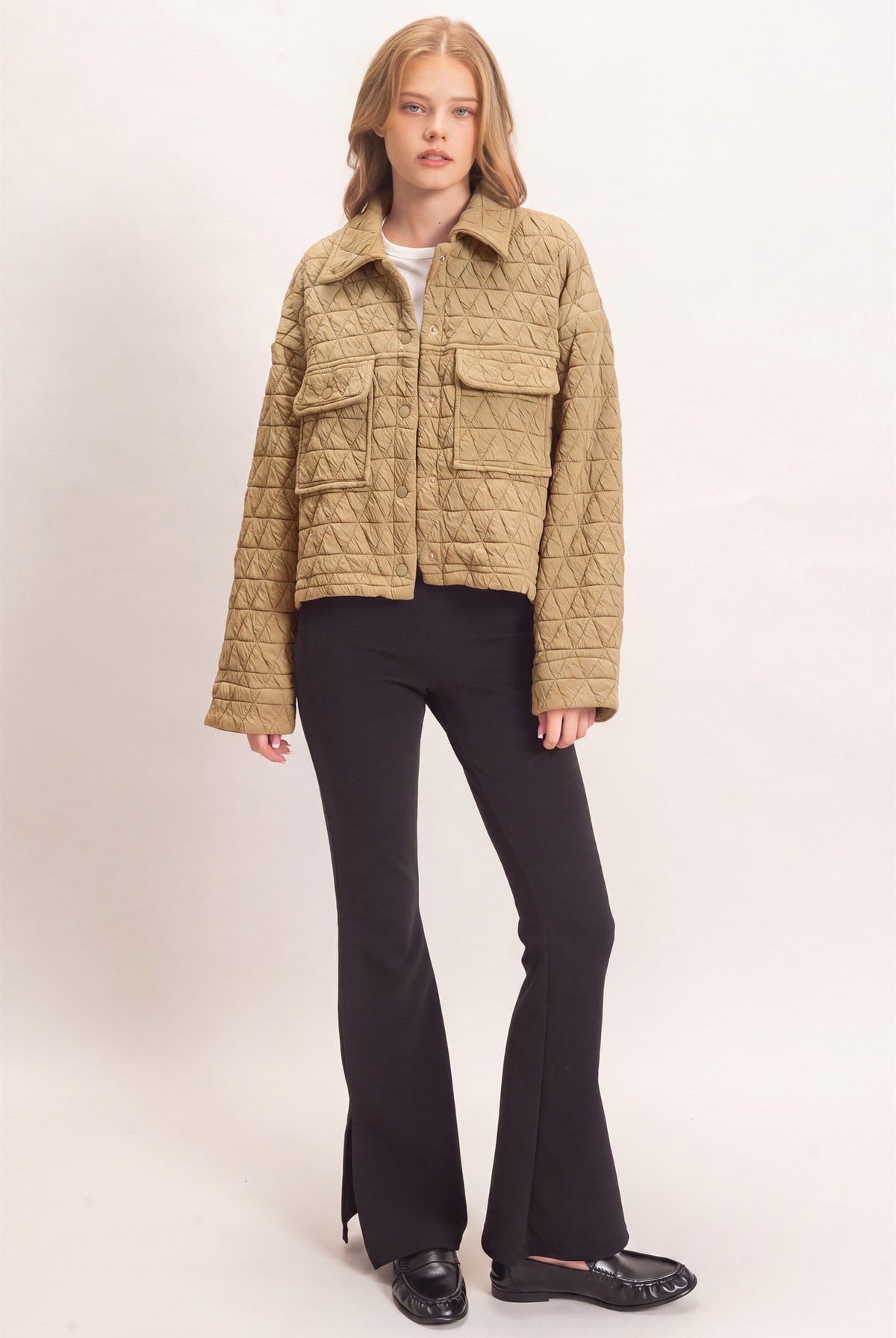 Wholesale Triangle Quilted Button-Up Jacket Coats & Jackets HF26F145 LIGHT BROWN DOUBLE ZERO