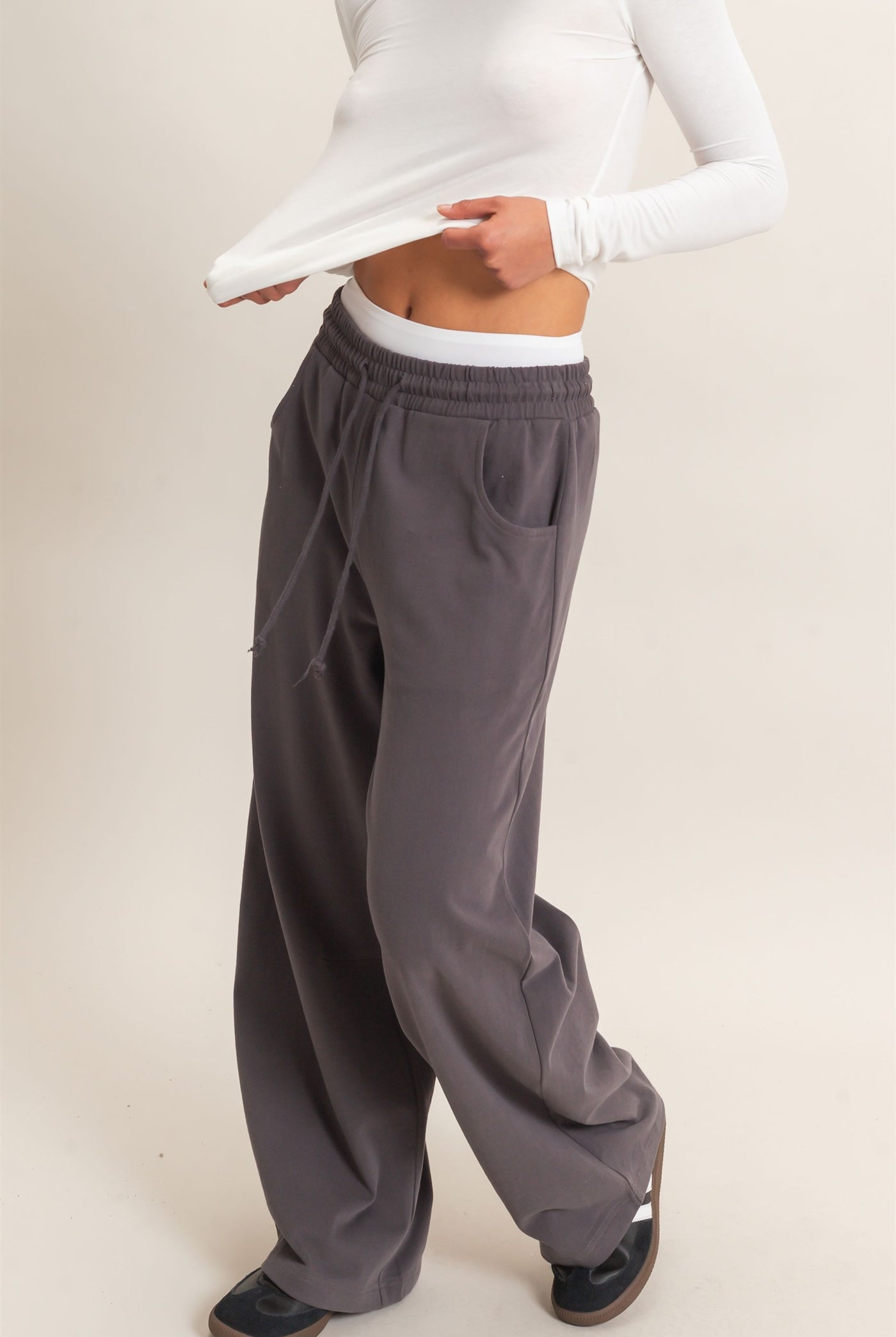 Wholesale Washed Barrel Sweatpants Pants DZ26E379 CHARCOAL DOUBLE ZERO