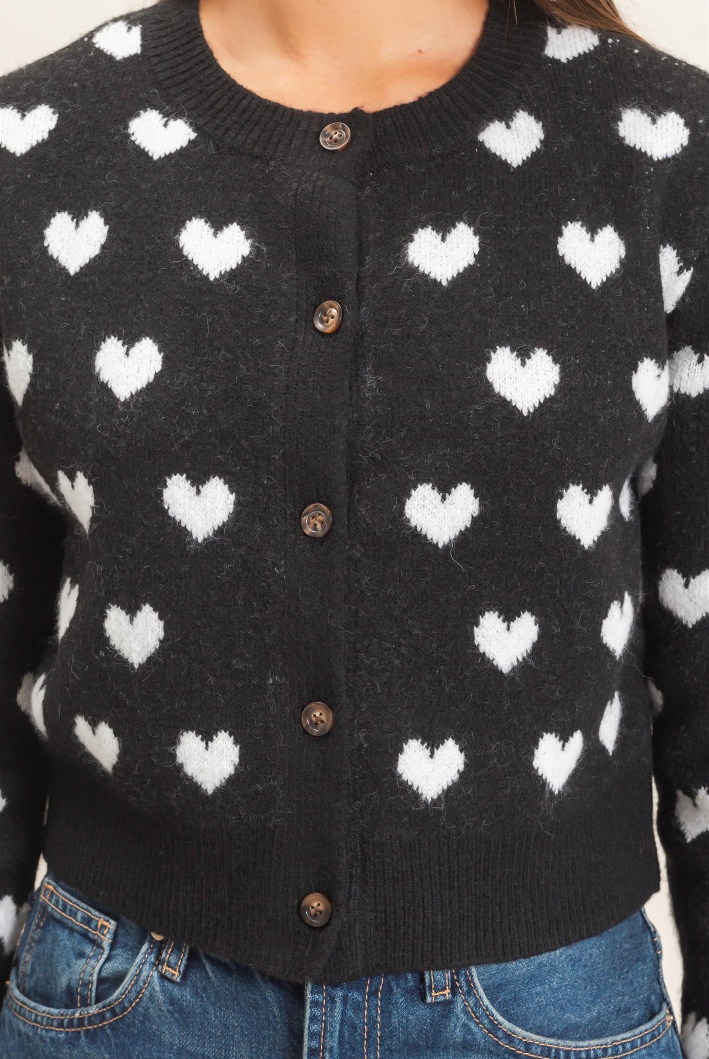 Wholesale Heart Pattern Cardigan Cardigans DZ26E320 BLACK DOUBLE ZERO